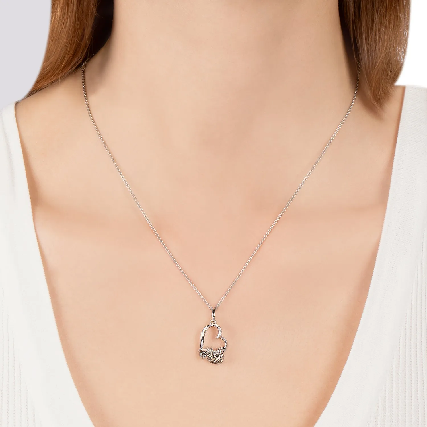 Hallmark Fine Jewelry Sloth Love Pendant in Sterling Silver with Champagne & White Diamonds