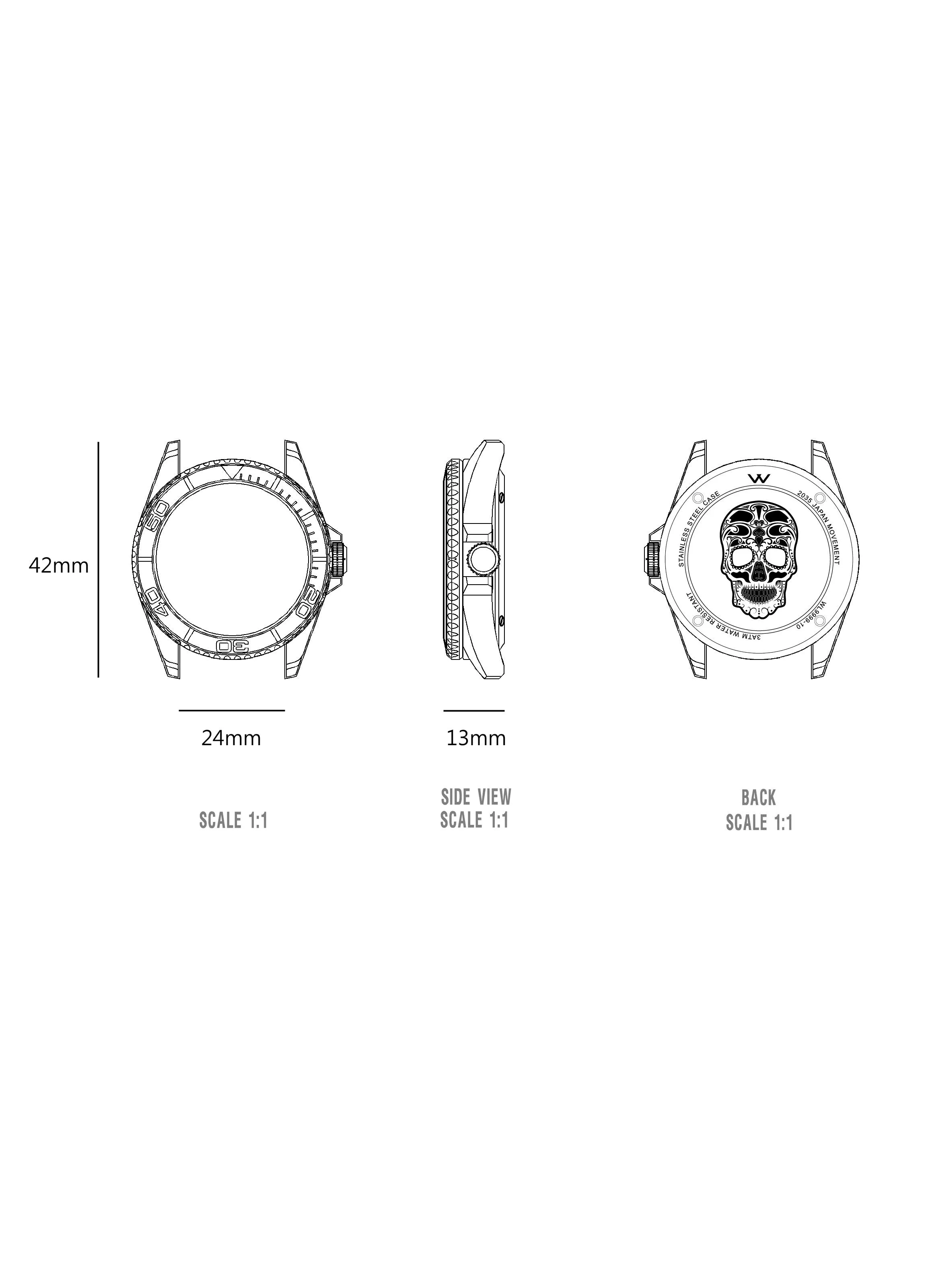 Hallow SKULL face watch - Black / Black