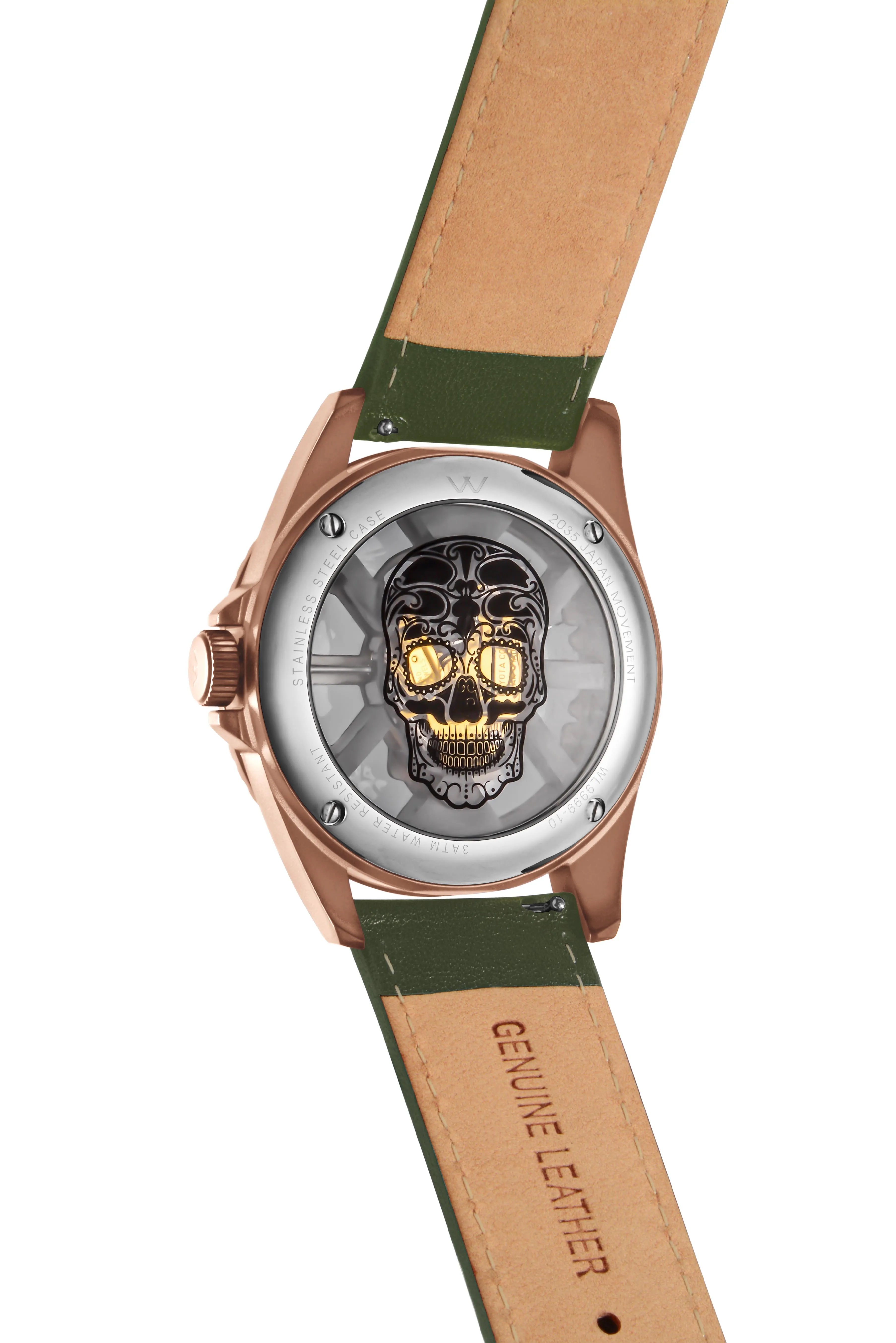 Hallow SKULL face watch - Rose Gold  / Green