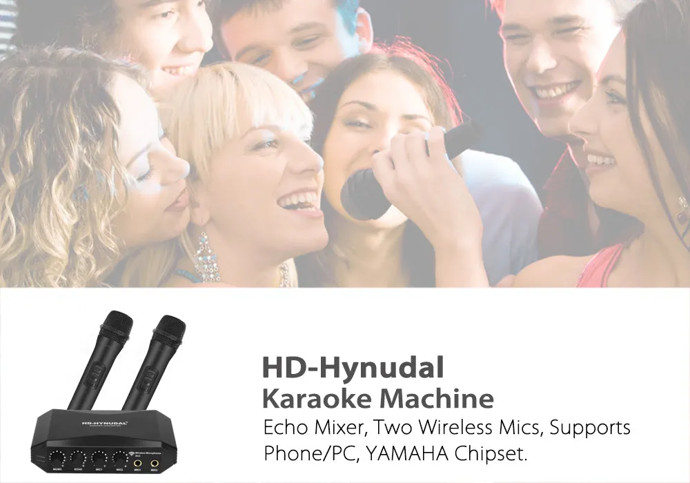 HD-Hynudal Karaoke Machine - Echo Mixer, Two Wireless Mics, YAMAHA Chipset, Supports Phone   PC