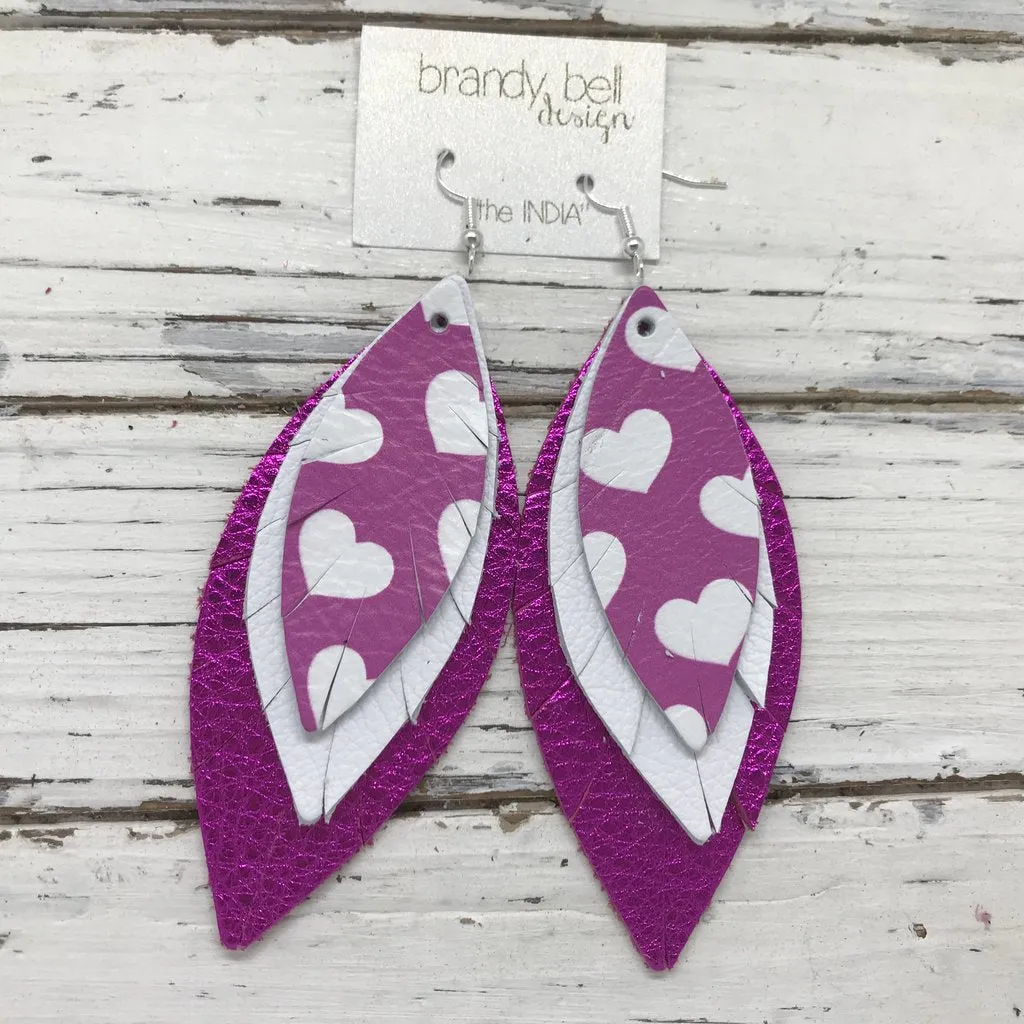 India Marquise Earrings (Purple/Pink Hearts, Matte White, Metallic Neon Pink)