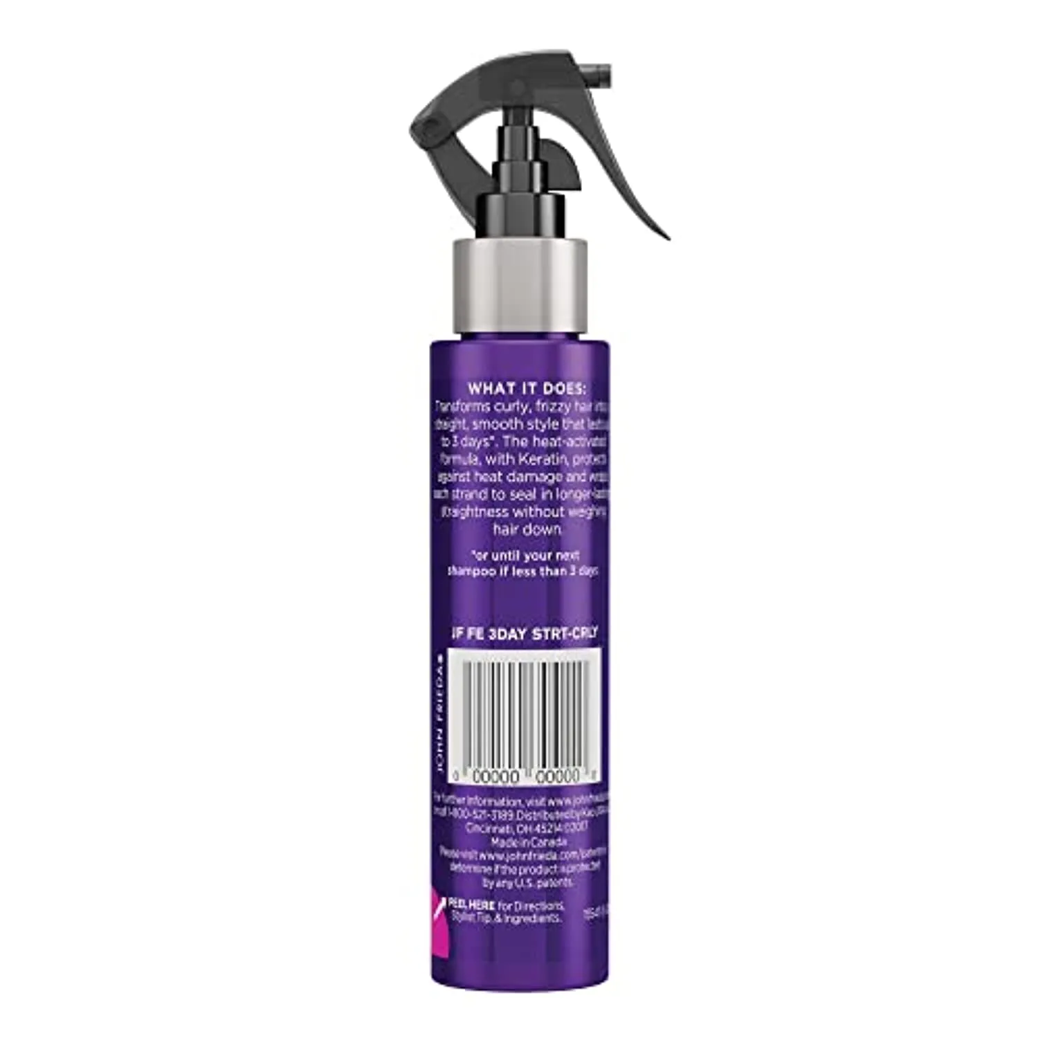 John Frieda Frizz Ease 3-day Flat Iron Spray, Keratin Infused Straightening Spray, Anti Frizz Heat Protectant for Curly Hair, 3.5 Ounce