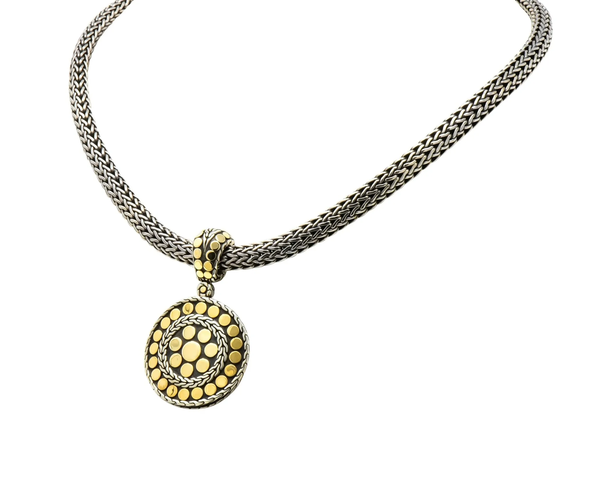 John Hardy 18 Karat Gold Sterling Silver Dot Enhancer Pendant Necklace