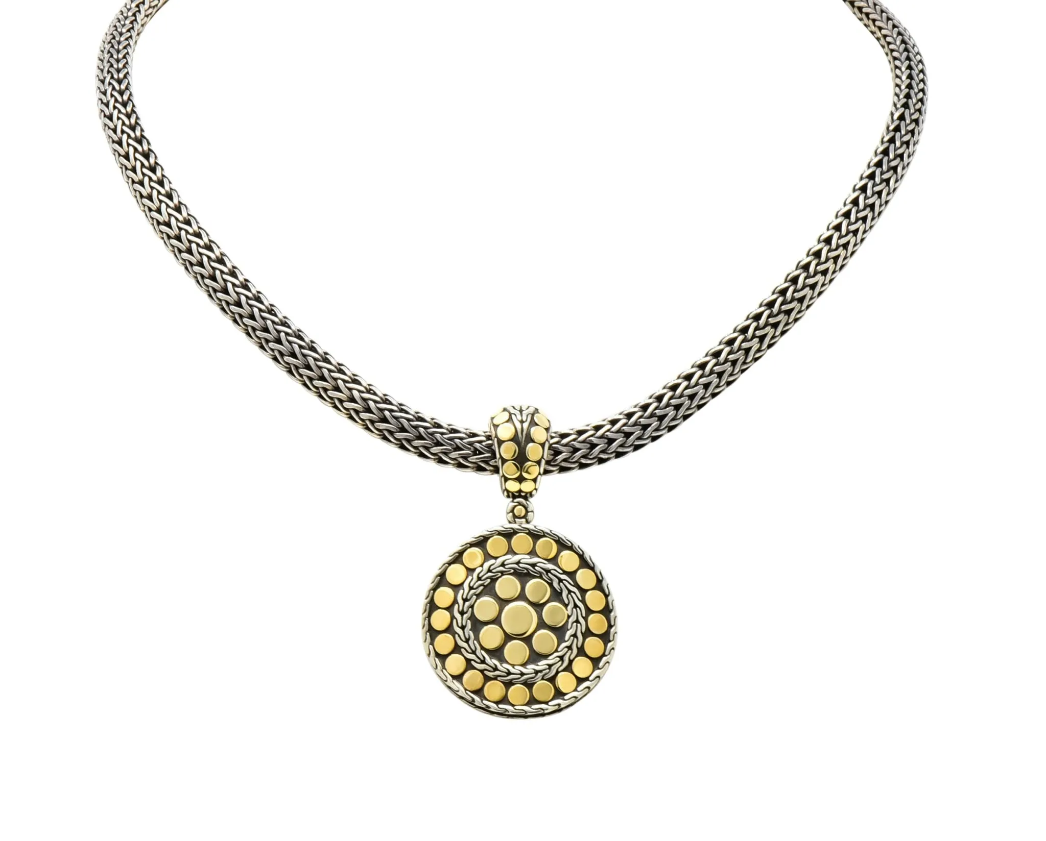 John Hardy 18 Karat Gold Sterling Silver Dot Enhancer Pendant Necklace