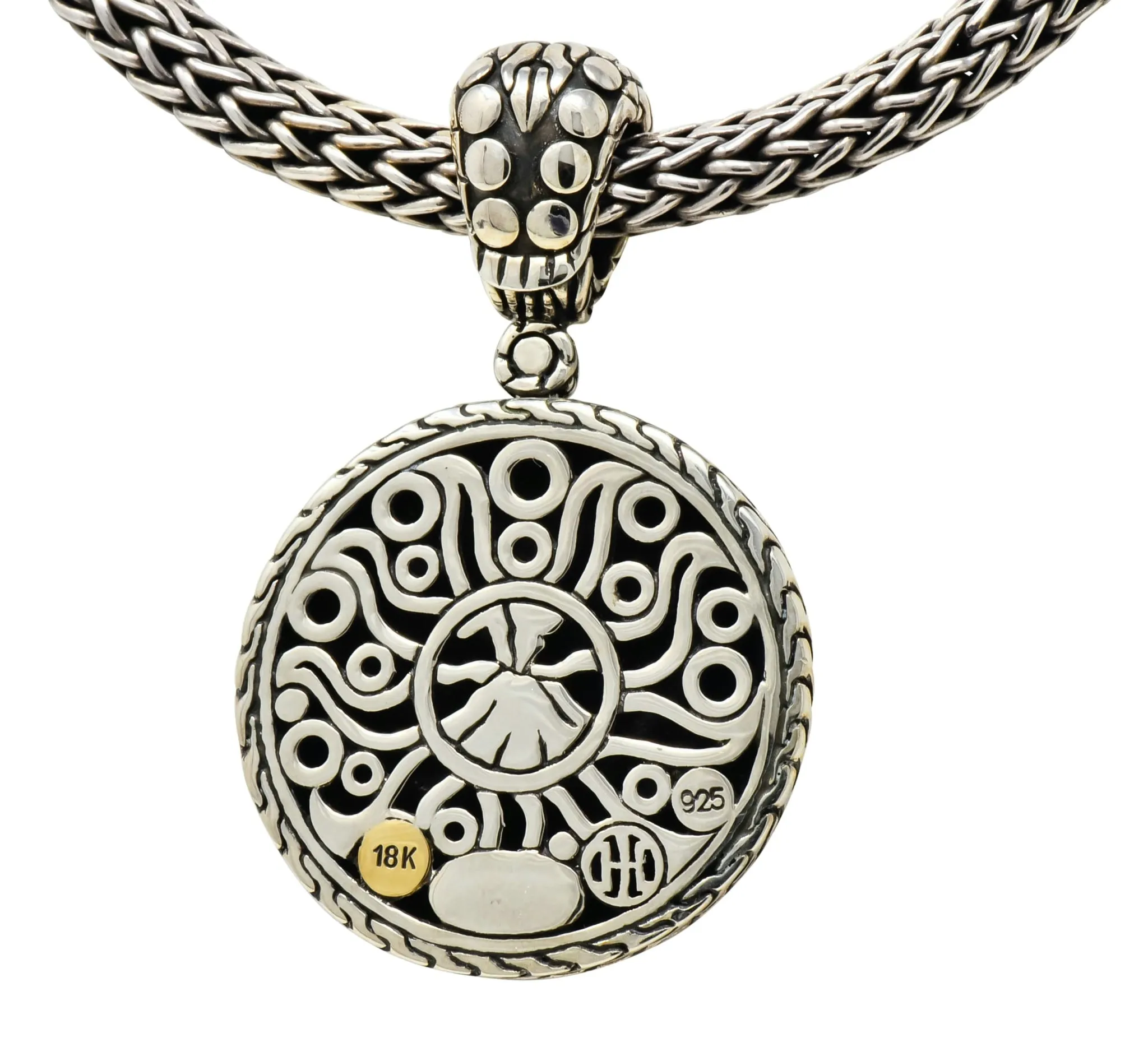 John Hardy 18 Karat Gold Sterling Silver Dot Enhancer Pendant Necklace