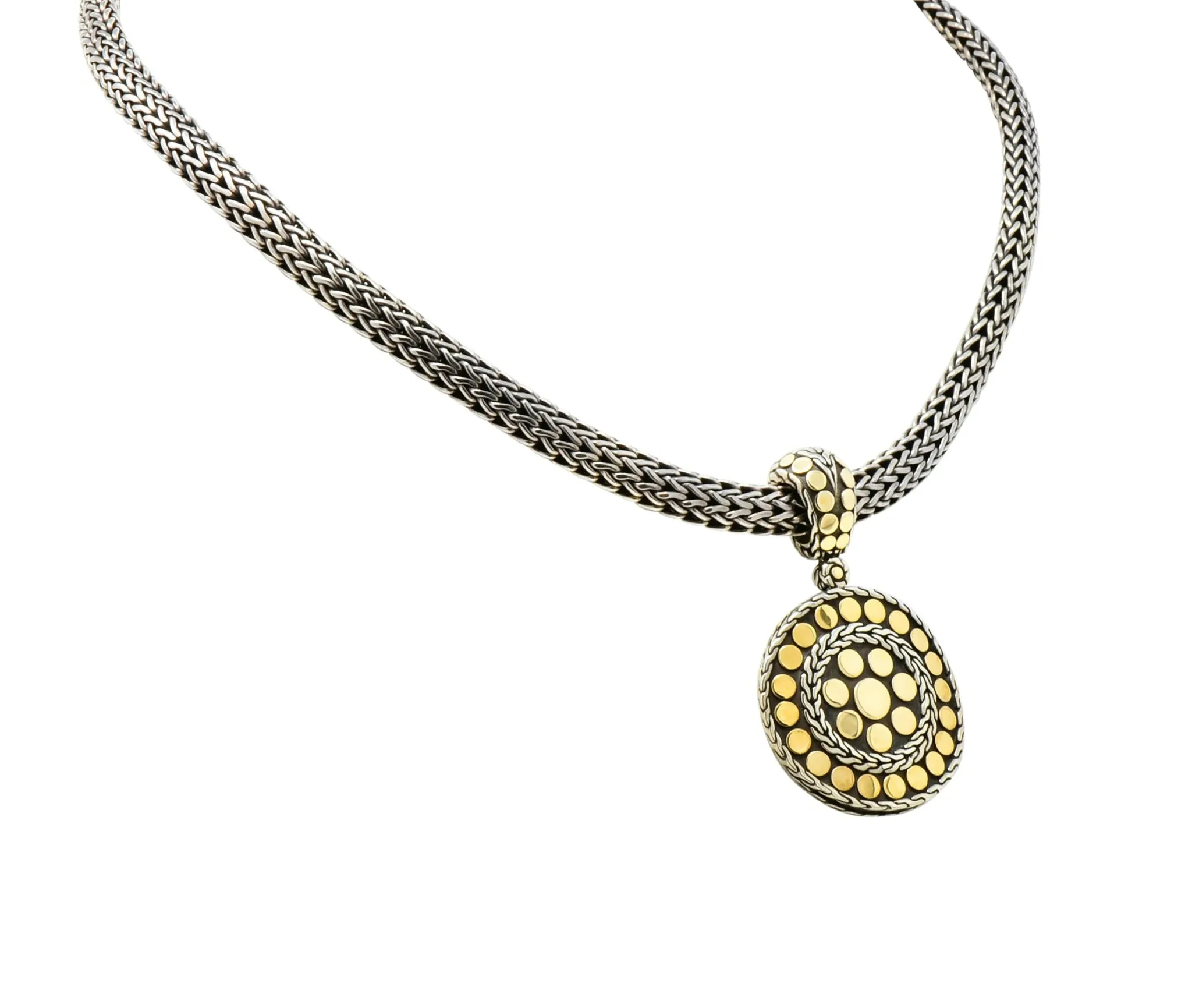 John Hardy 18 Karat Gold Sterling Silver Dot Enhancer Pendant Necklace