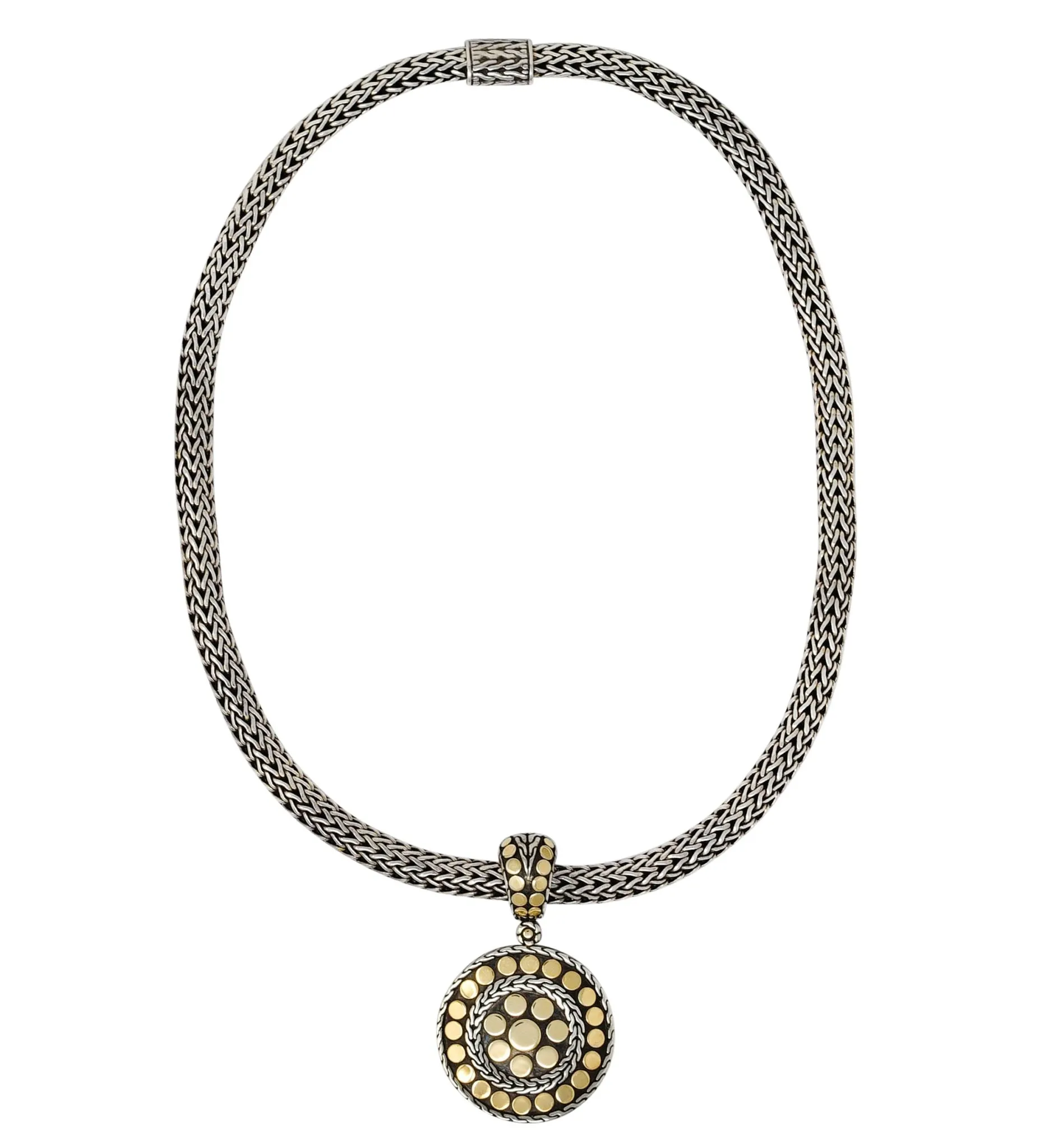 John Hardy 18 Karat Gold Sterling Silver Dot Enhancer Pendant Necklace