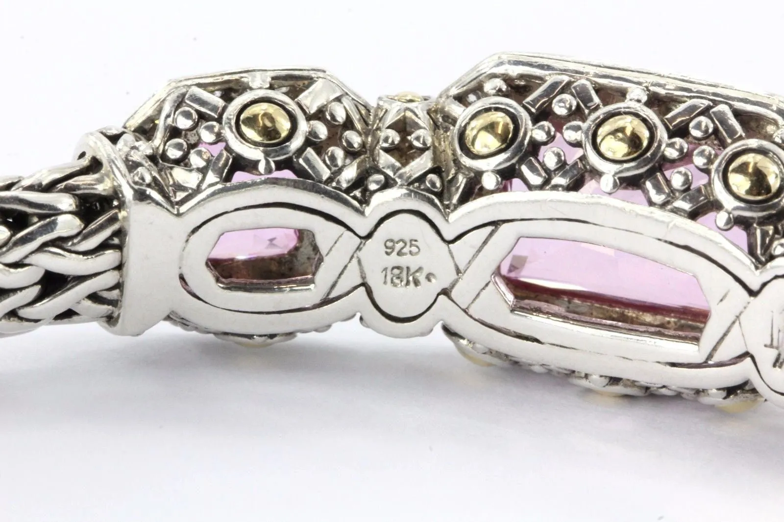 John Hardy 18K & Sterling BATU SARI Mystic Pink Topaz Diamond Bracelet Size M
