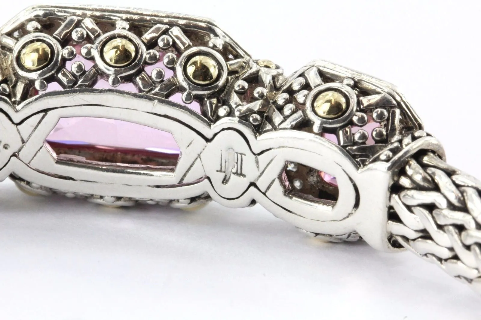 John Hardy 18K & Sterling BATU SARI Mystic Pink Topaz Diamond Bracelet Size M