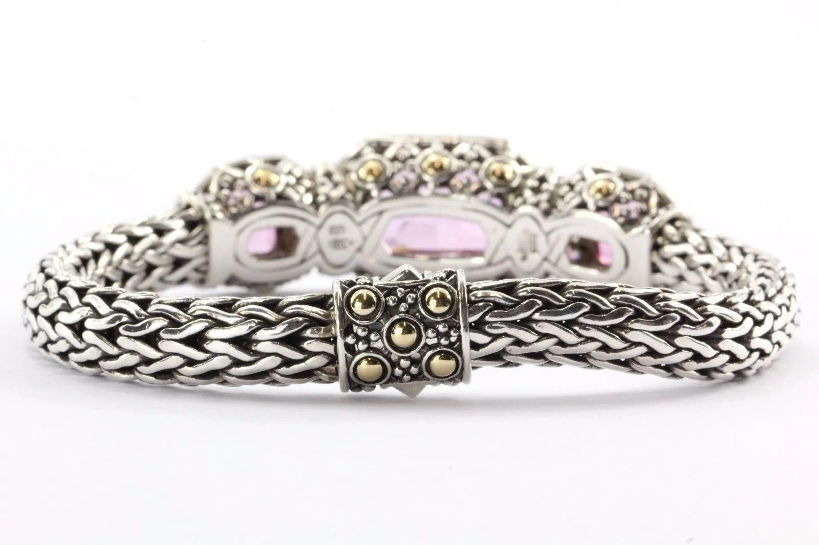 John Hardy 18K & Sterling BATU SARI Mystic Pink Topaz Diamond Bracelet Size M
