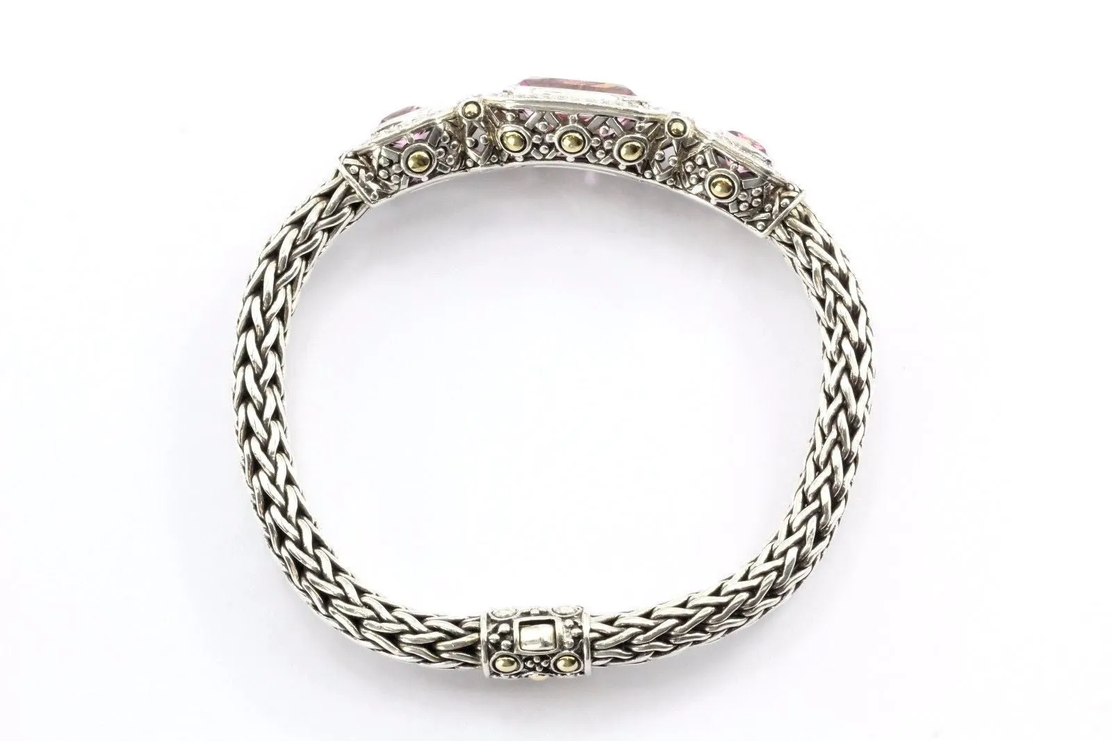 John Hardy 18K & Sterling BATU SARI Mystic Pink Topaz Diamond Bracelet Size M
