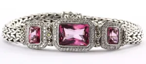 John Hardy 18K & Sterling BATU SARI Mystic Pink Topaz Diamond Bracelet Size M
