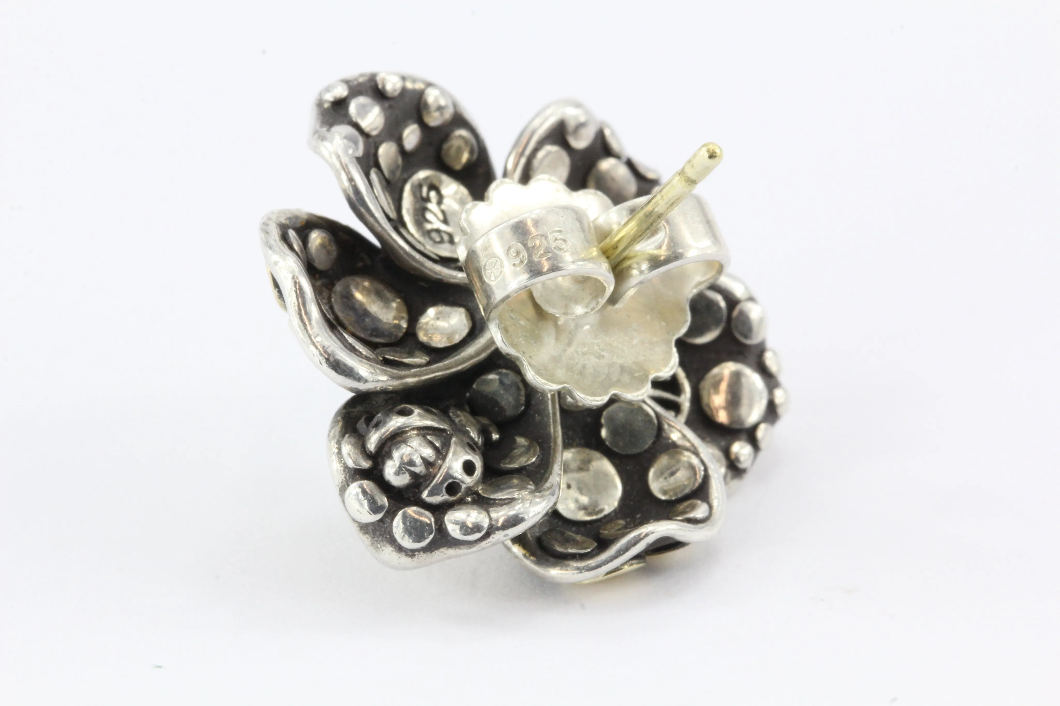 John Hardy 18K Gold Sterling Silver Pearl Flower Earrings