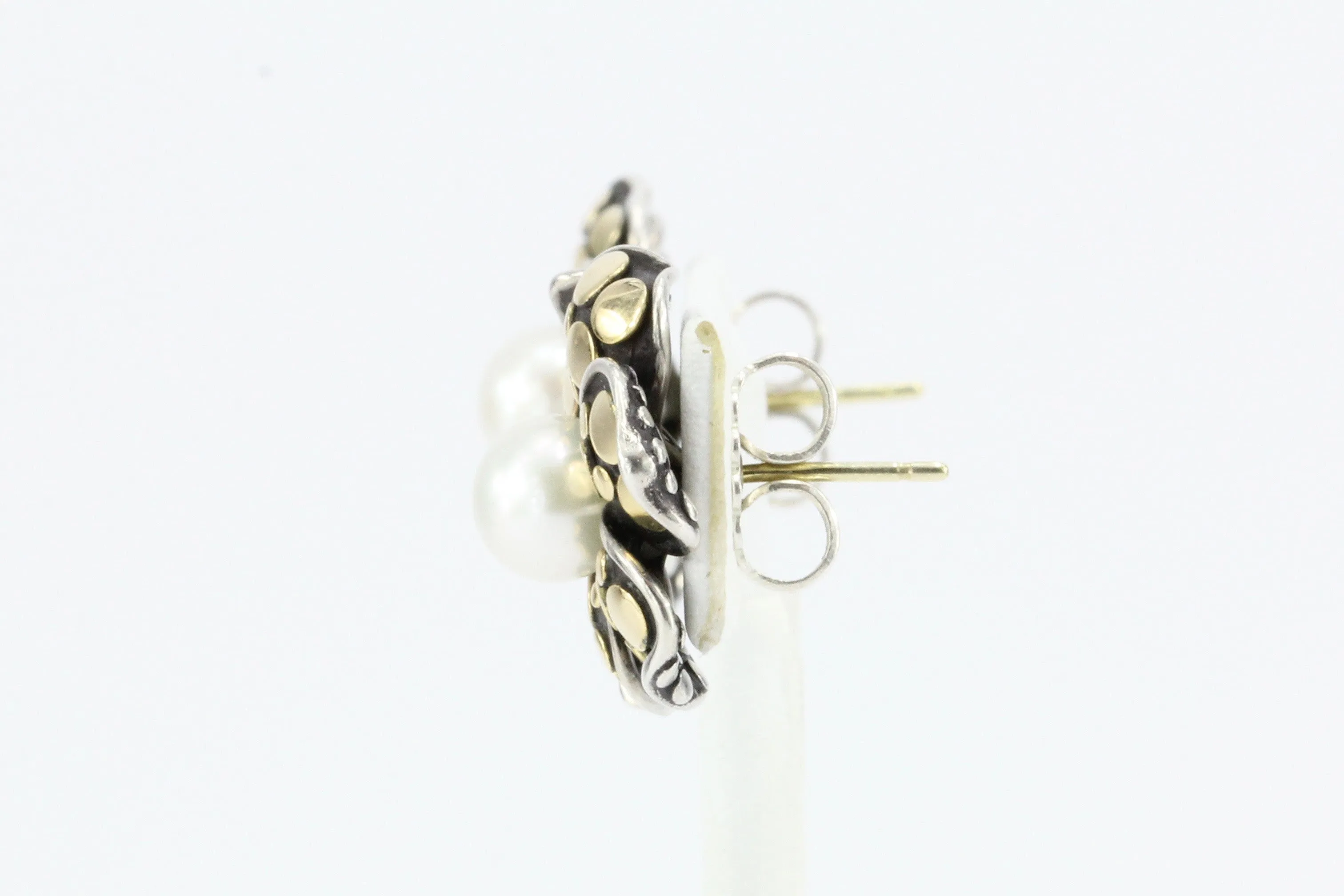 John Hardy 18K Gold Sterling Silver Pearl Flower Earrings
