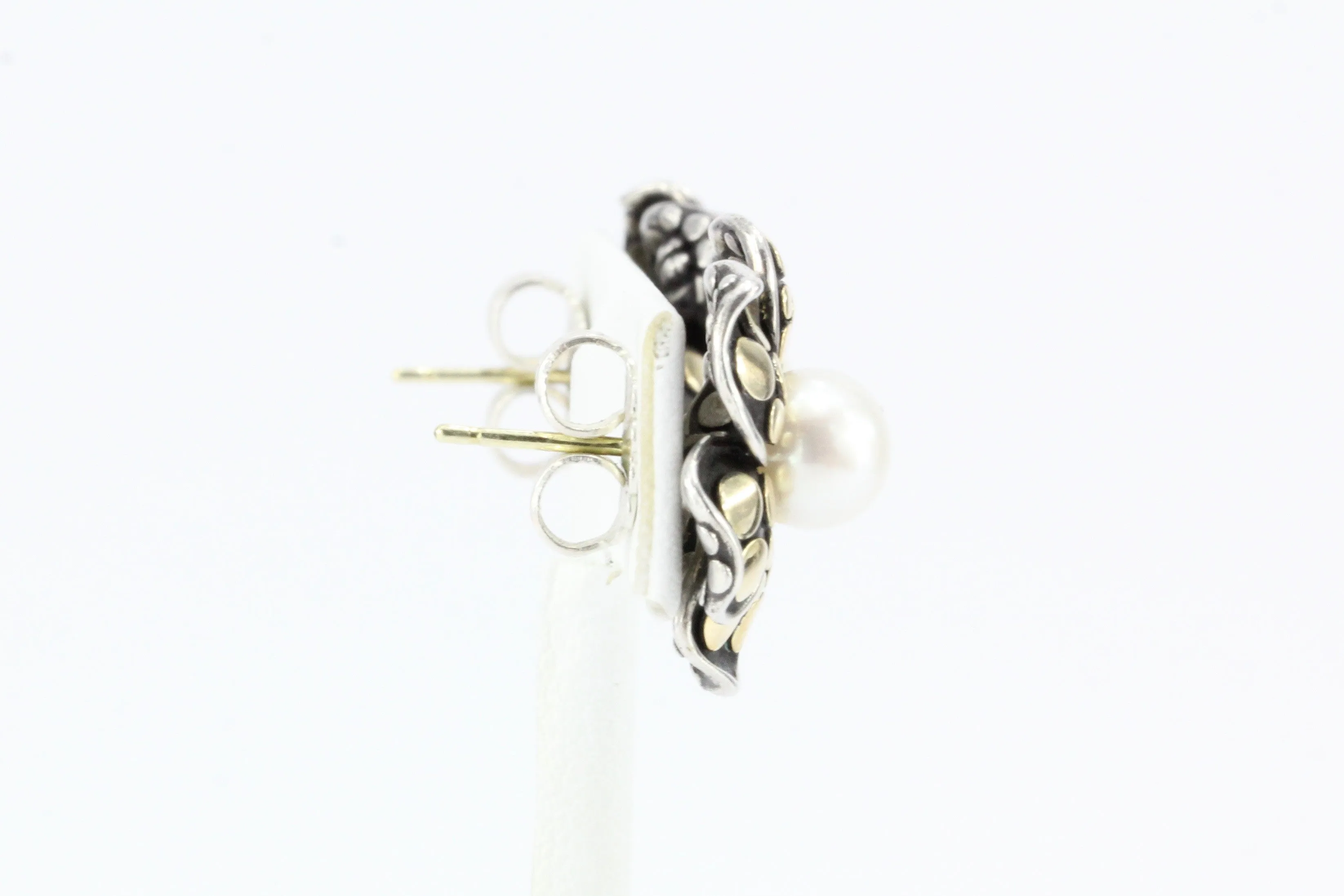 John Hardy 18K Gold Sterling Silver Pearl Flower Earrings