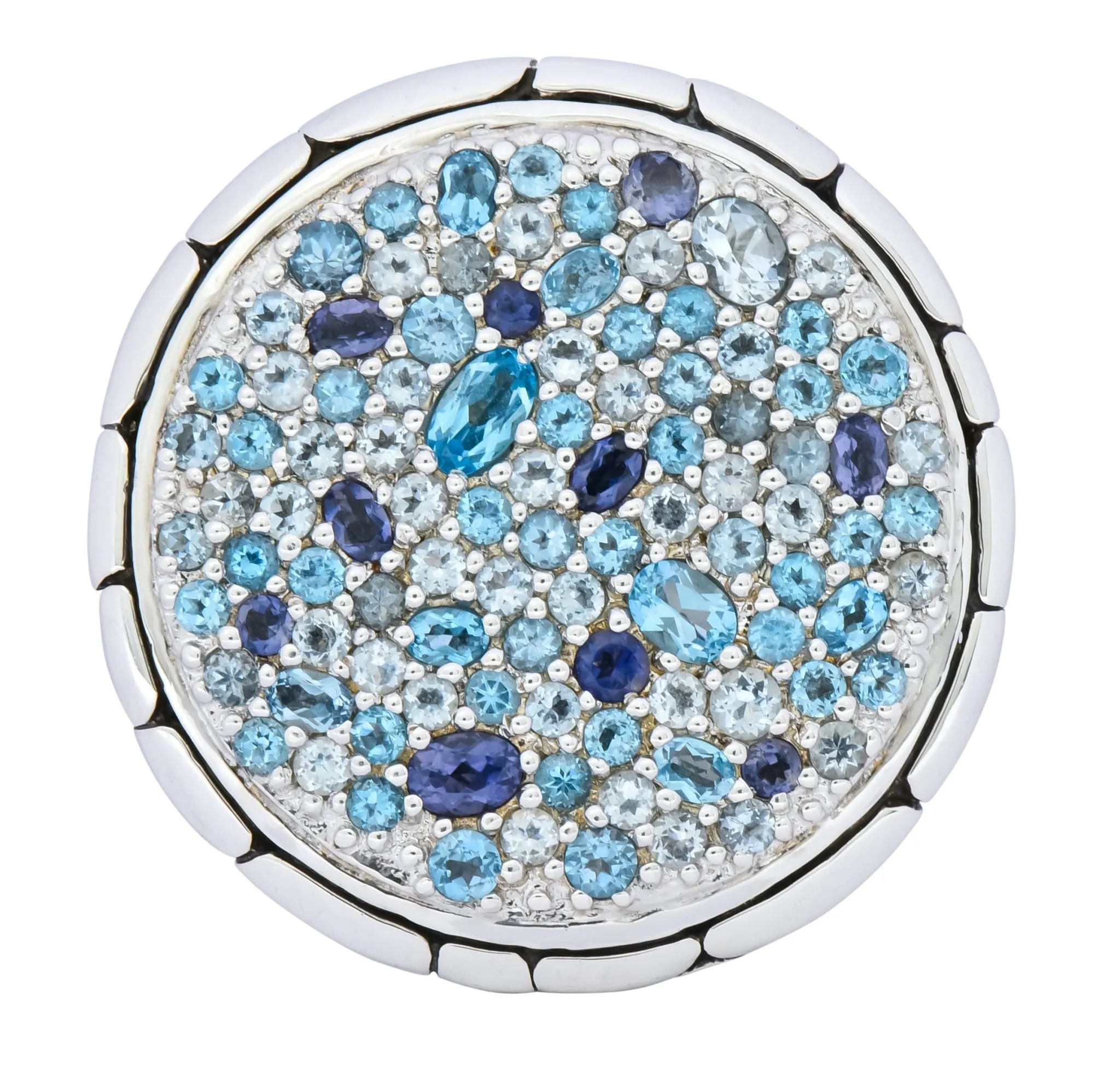 John Hardy Aquamarine Iolite Blue Topaz Sterling Silver Kali Lava fire Ring