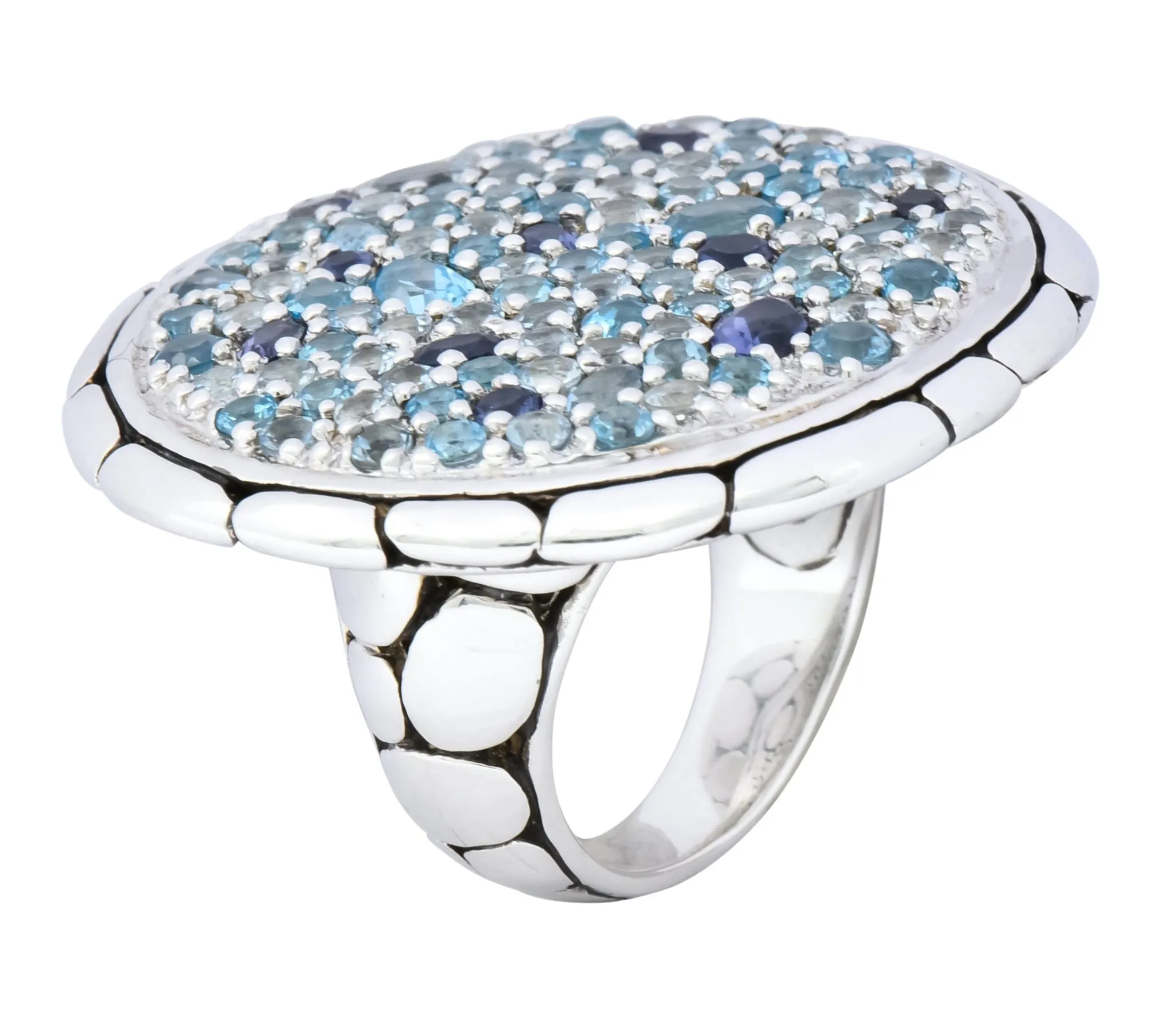 John Hardy Aquamarine Iolite Blue Topaz Sterling Silver Kali Lava fire Ring