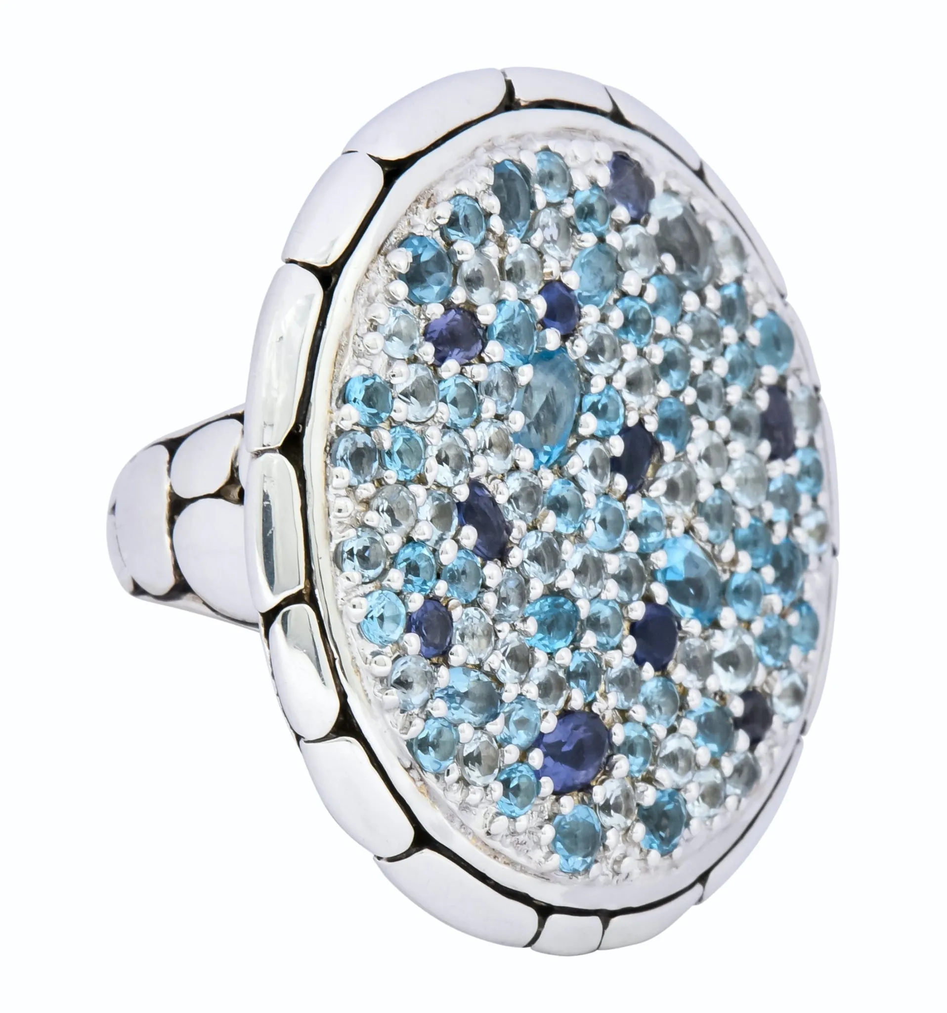 John Hardy Aquamarine Iolite Blue Topaz Sterling Silver Kali Lava fire Ring