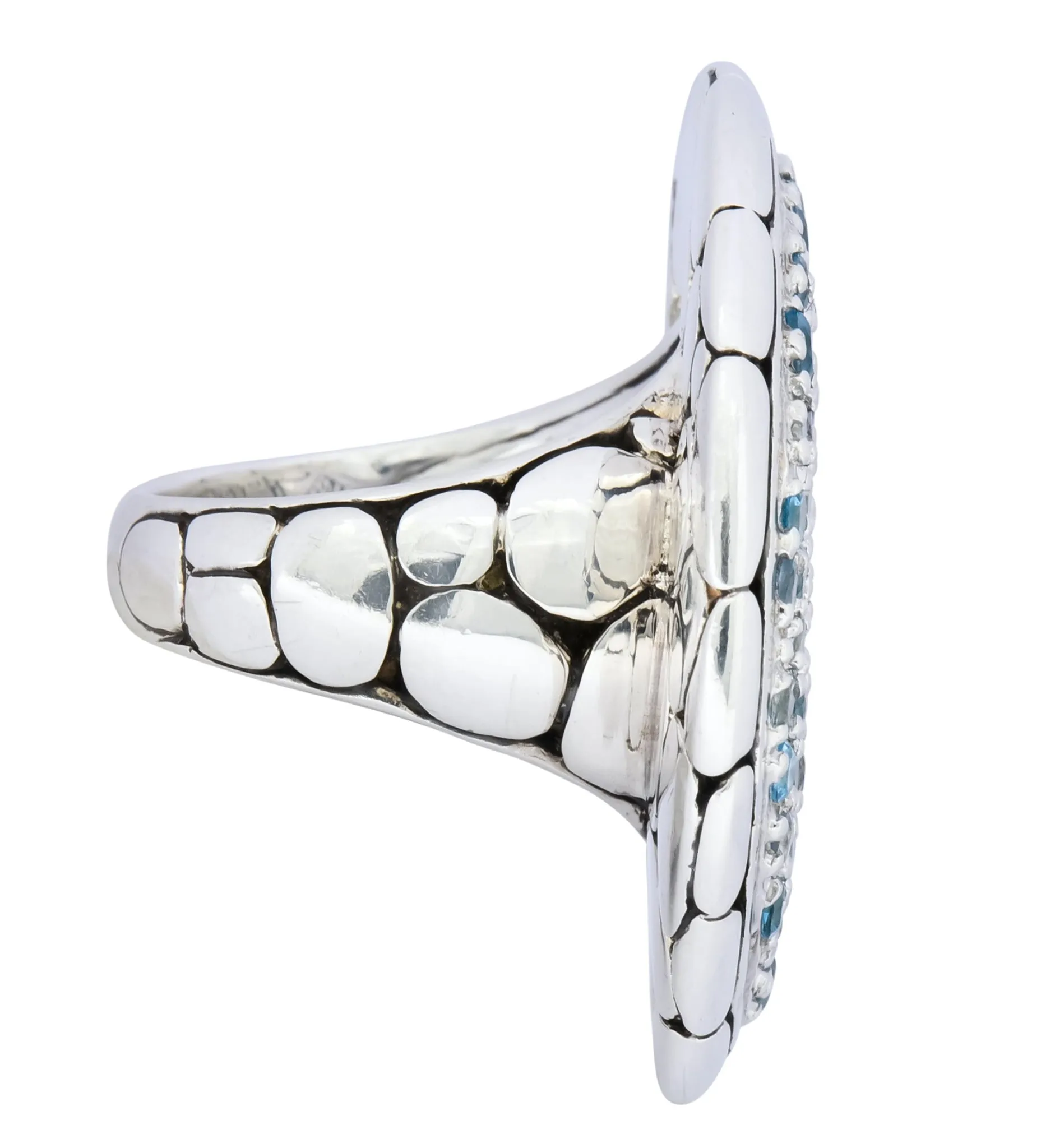 John Hardy Aquamarine Iolite Blue Topaz Sterling Silver Kali Lava fire Ring