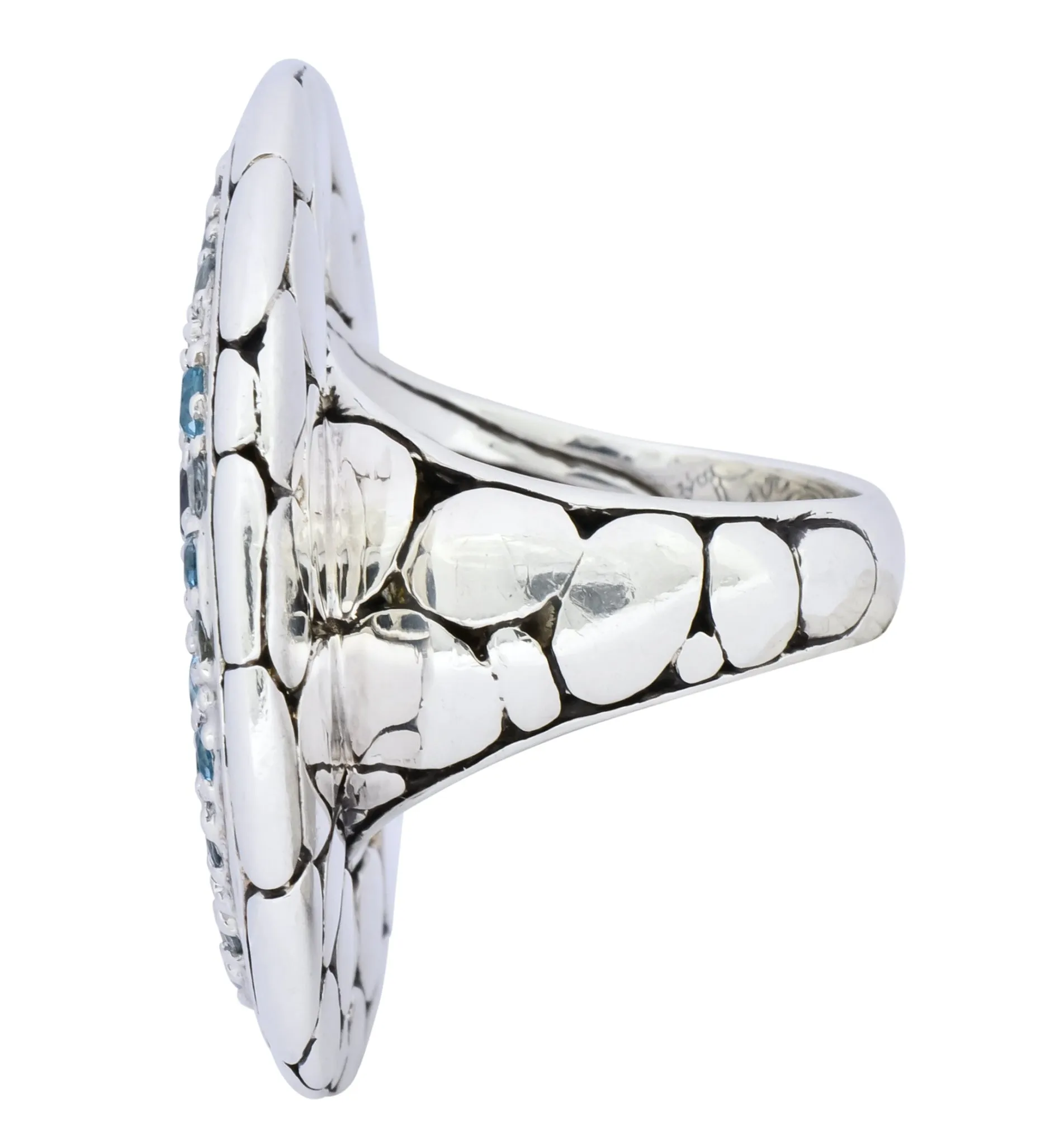 John Hardy Aquamarine Iolite Blue Topaz Sterling Silver Kali Lava fire Ring