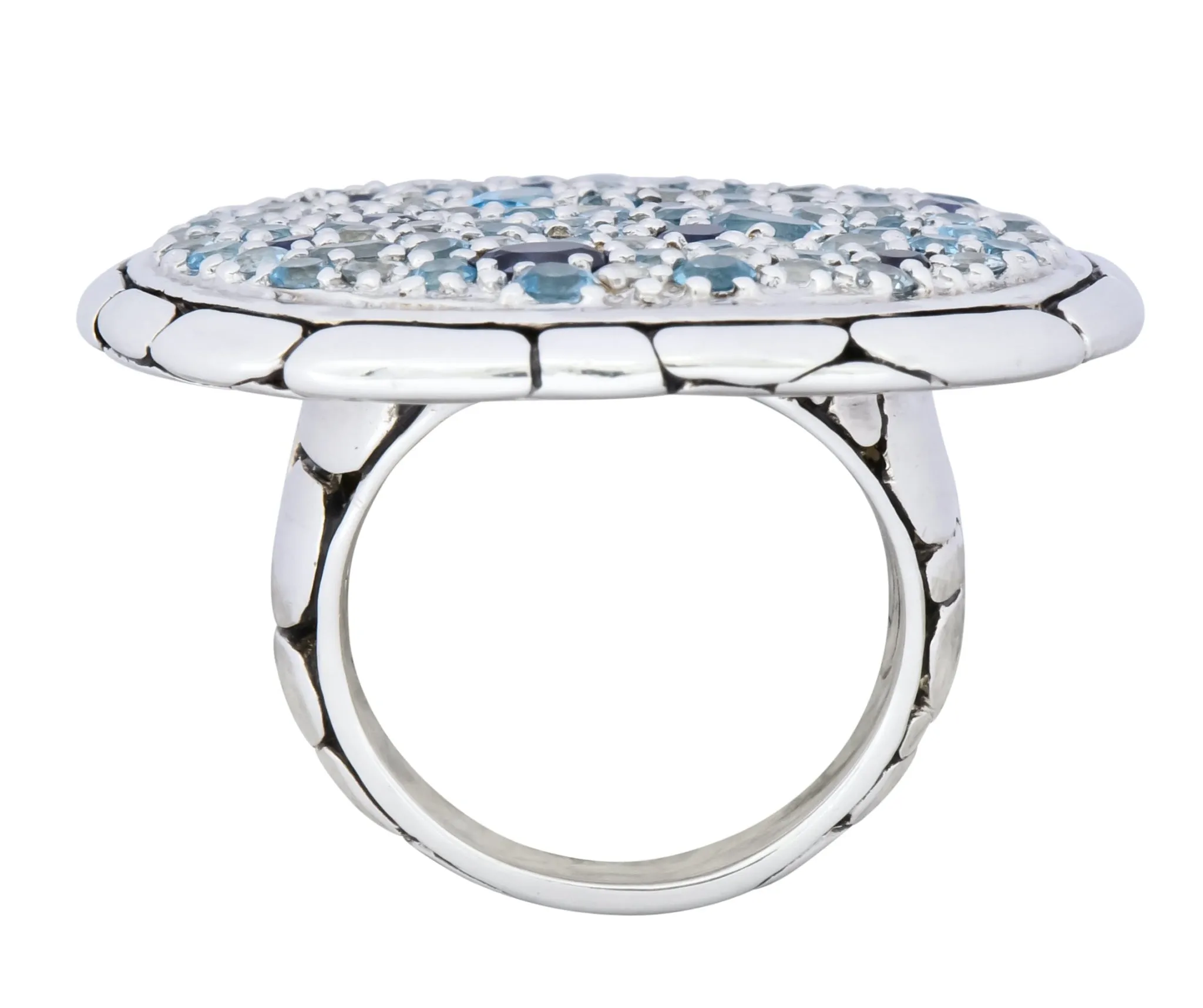 John Hardy Aquamarine Iolite Blue Topaz Sterling Silver Kali Lava fire Ring