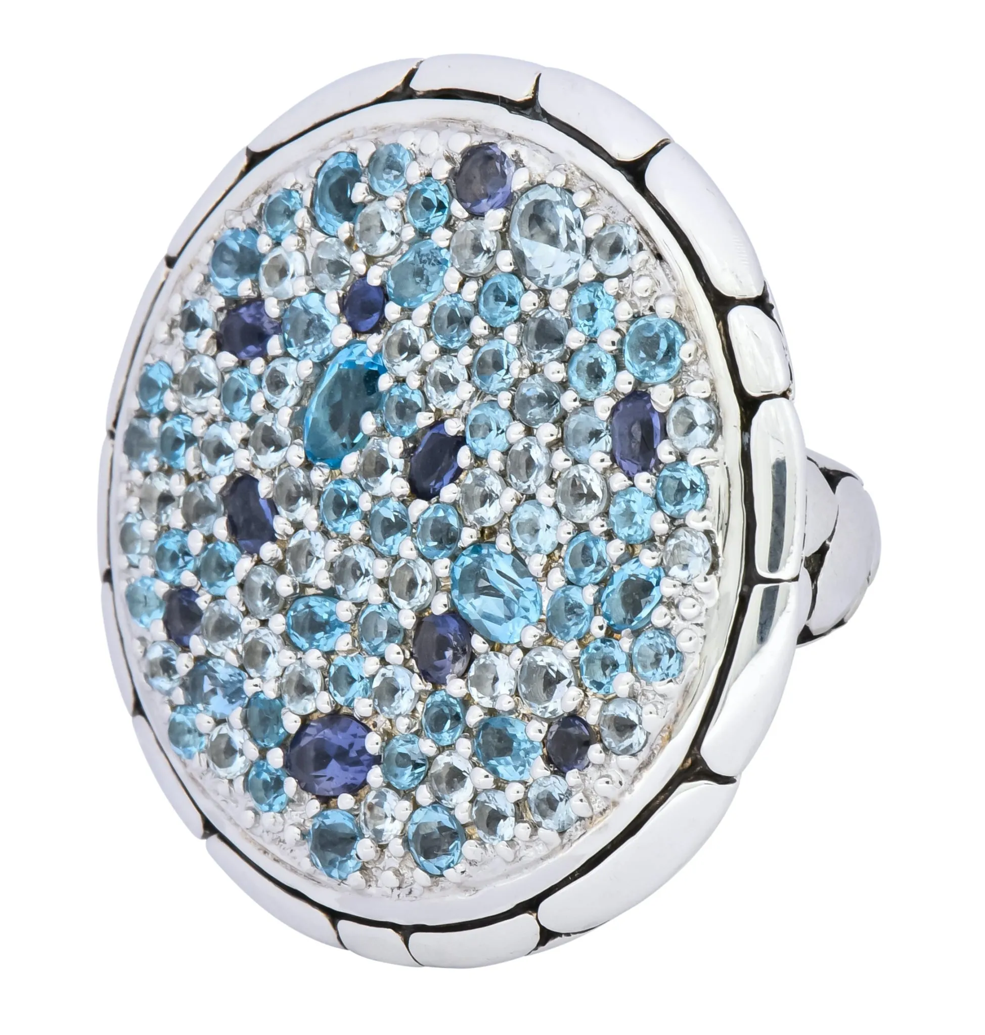 John Hardy Aquamarine Iolite Blue Topaz Sterling Silver Kali Lava fire Ring