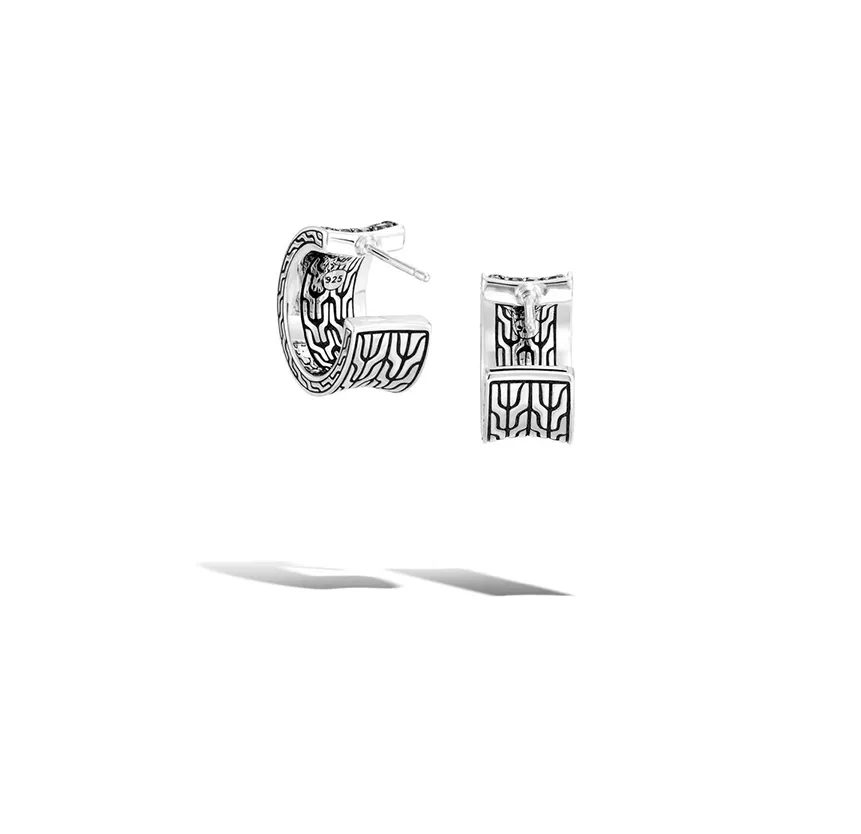 John Hardy Classic Chain Pave J Hoop Earring