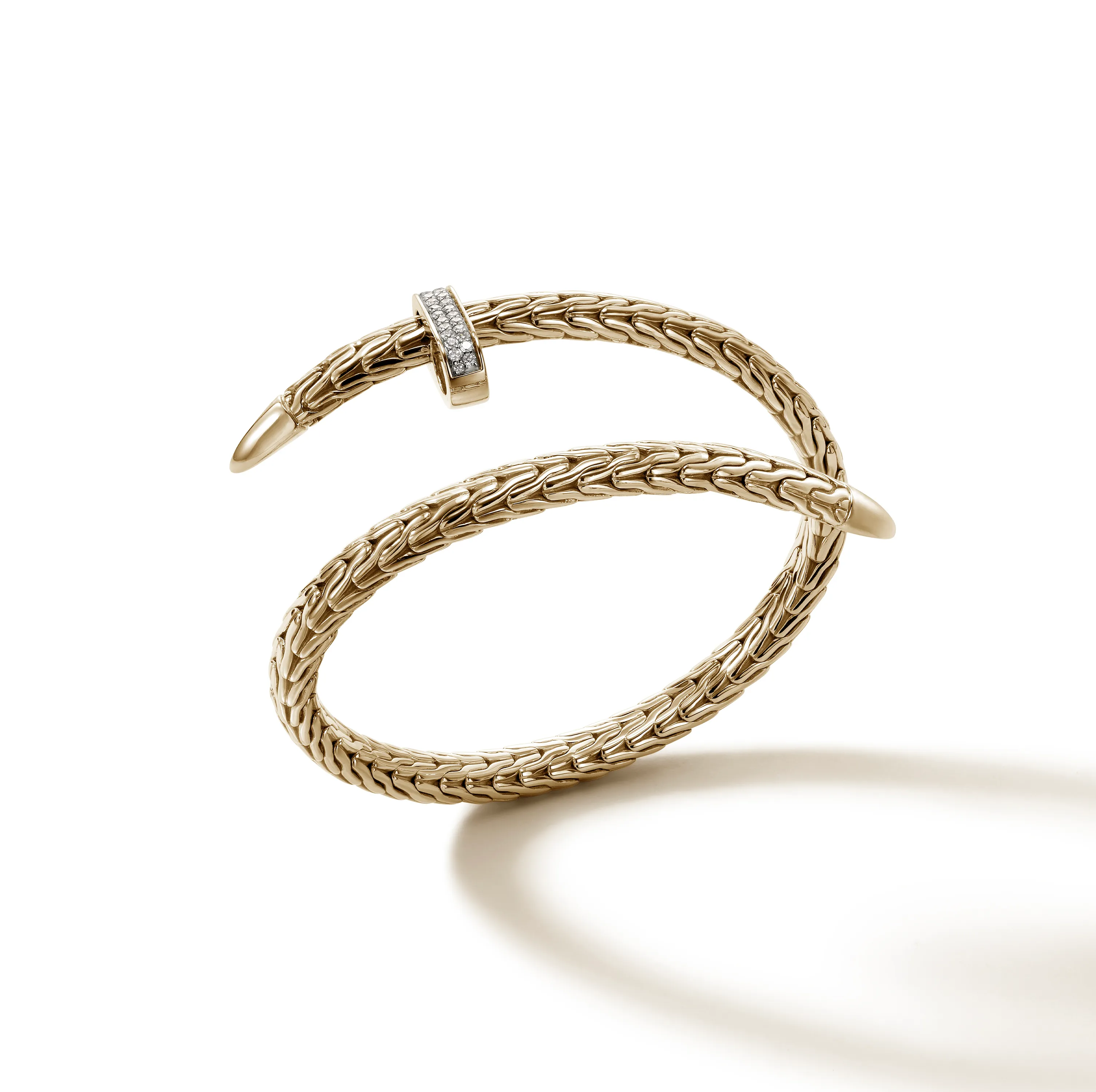John Hardy Classic Chain Spear Gold Diamond Pave Bypass Flex Cuff