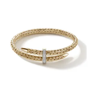 John Hardy Classic Chain Spear Gold Diamond Pave Bypass Flex Cuff