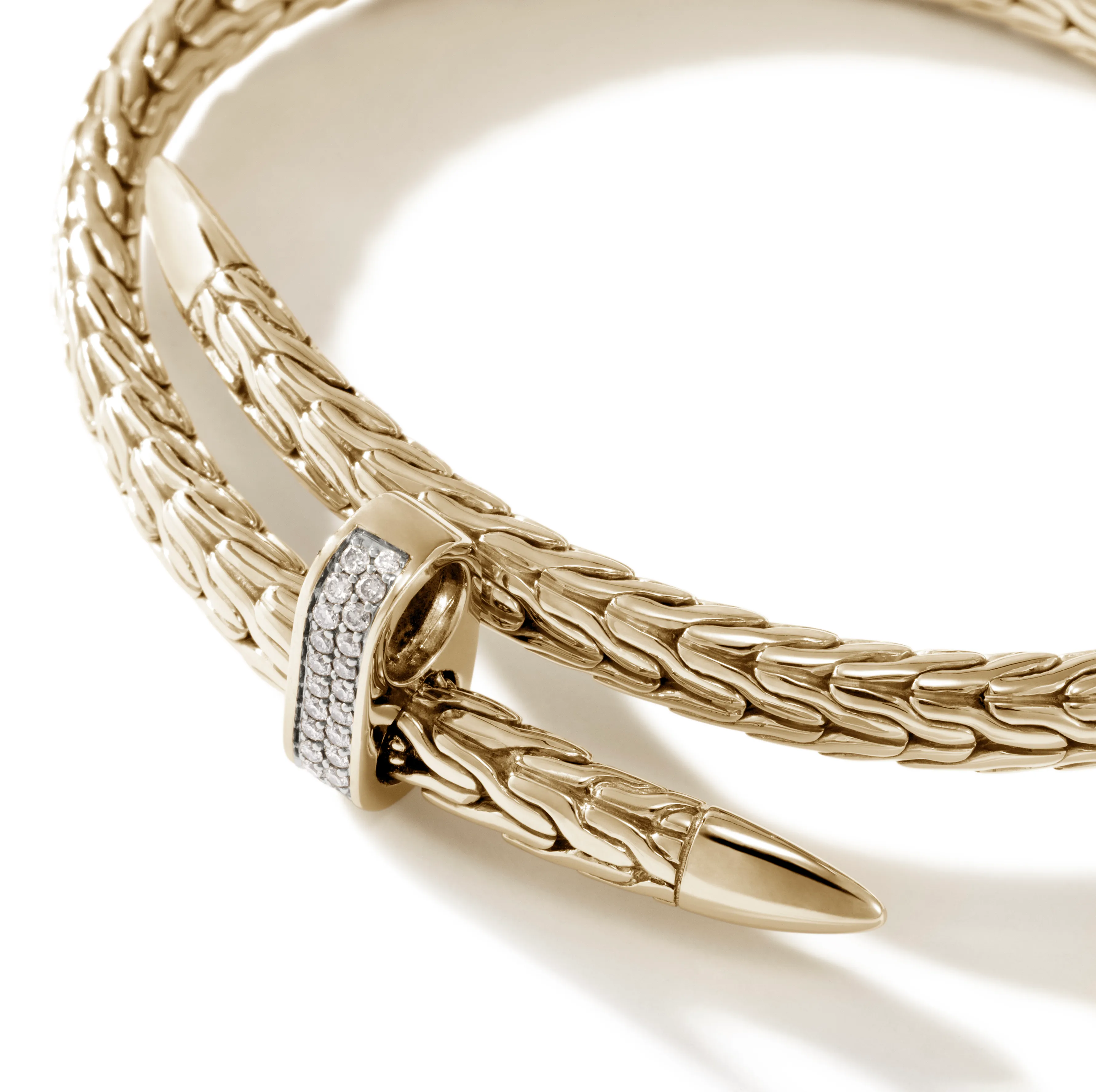 John Hardy Classic Chain Spear Gold Diamond Pave Bypass Flex Cuff