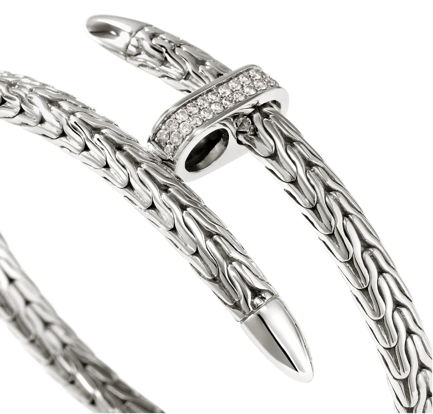 John Hardy Classic Chain Spear Silver Diamond Pave Bypass Flex Cuff