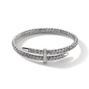 John Hardy Classic Chain Spear Silver Diamond Pave Bypass Flex Cuff