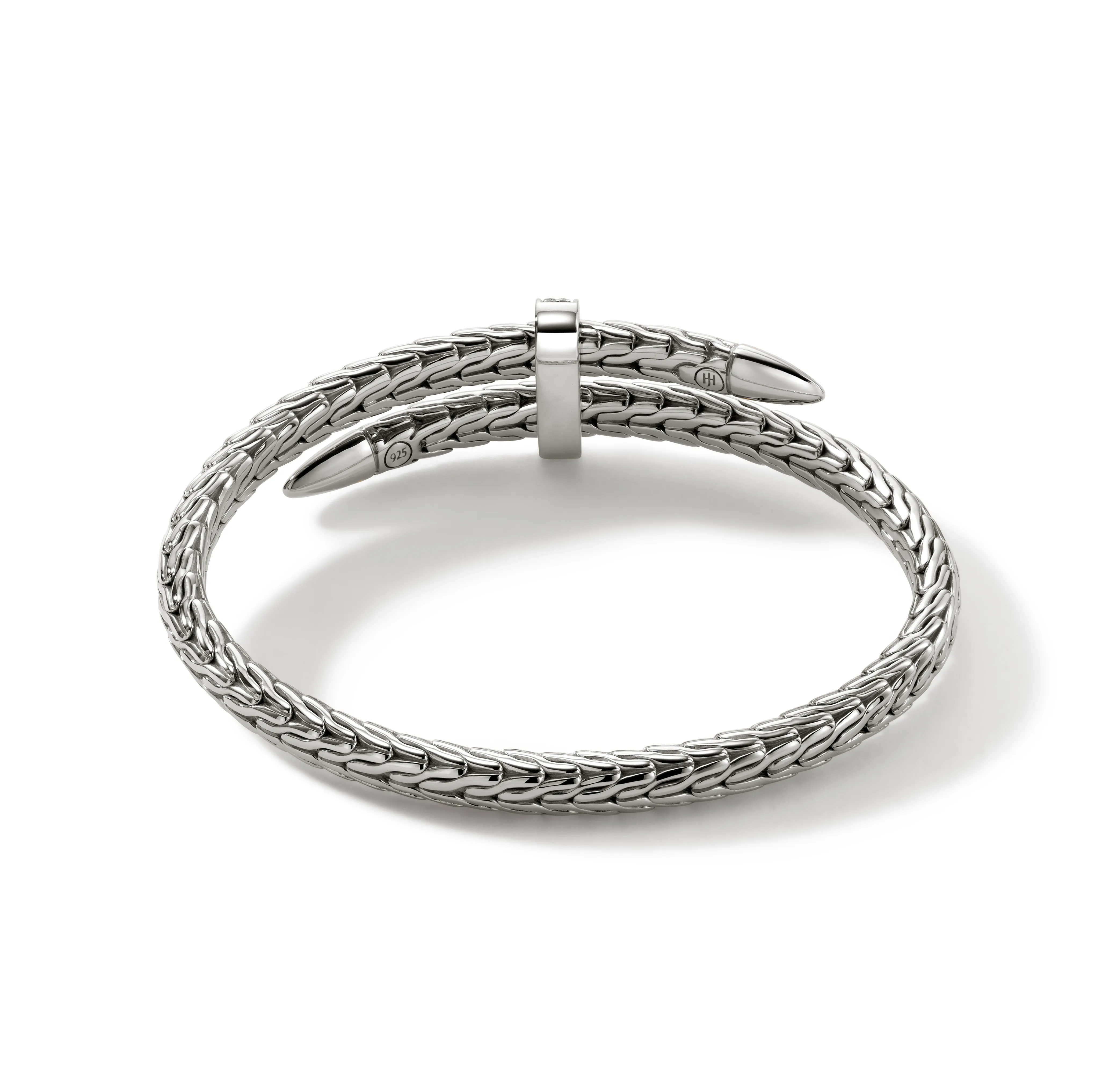 John Hardy Classic Chain Spear Silver Diamond Pave Bypass Flex Cuff