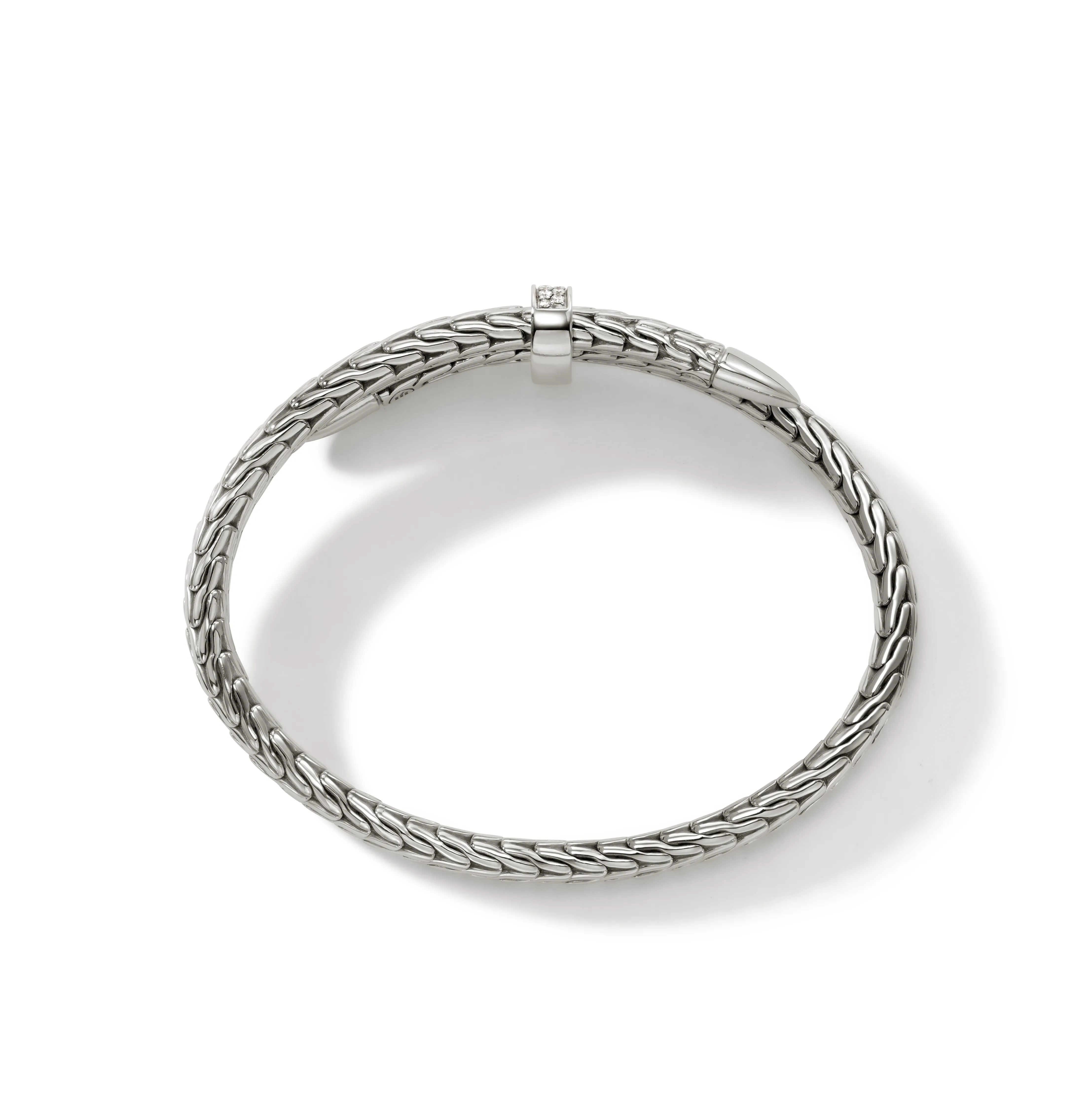 John Hardy Classic Chain Spear Silver Diamond Pave Bypass Flex Cuff