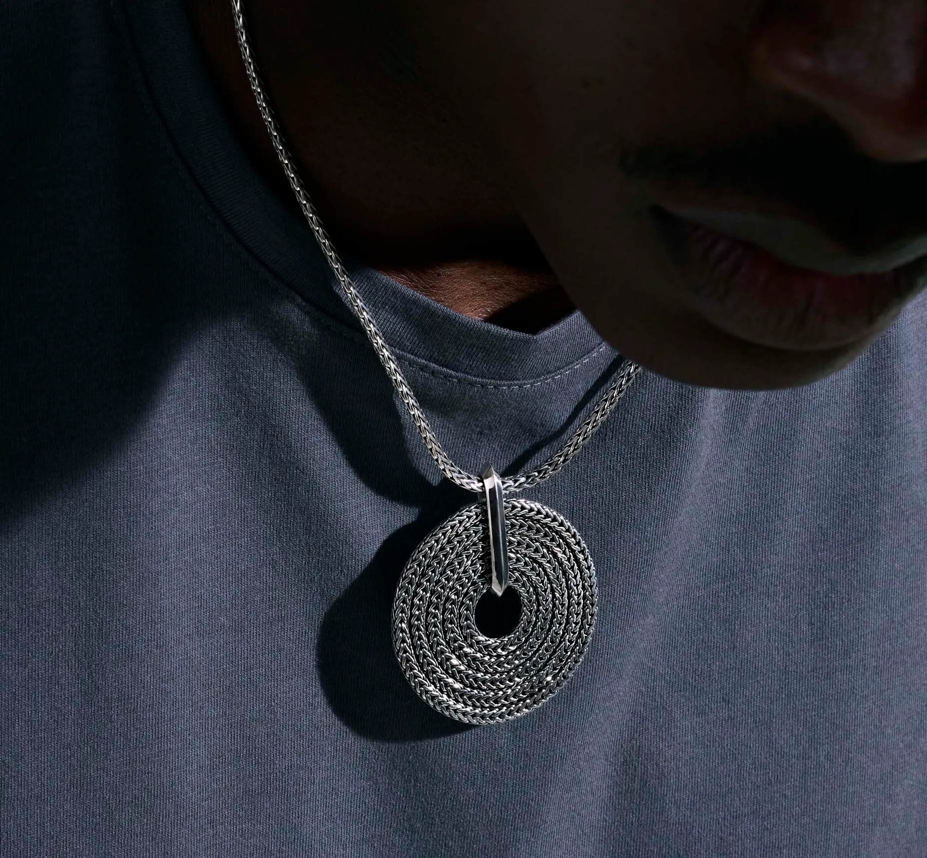 John Hardy Classic Chain Sterling Silver Round Pendant Slim Chain Necklace