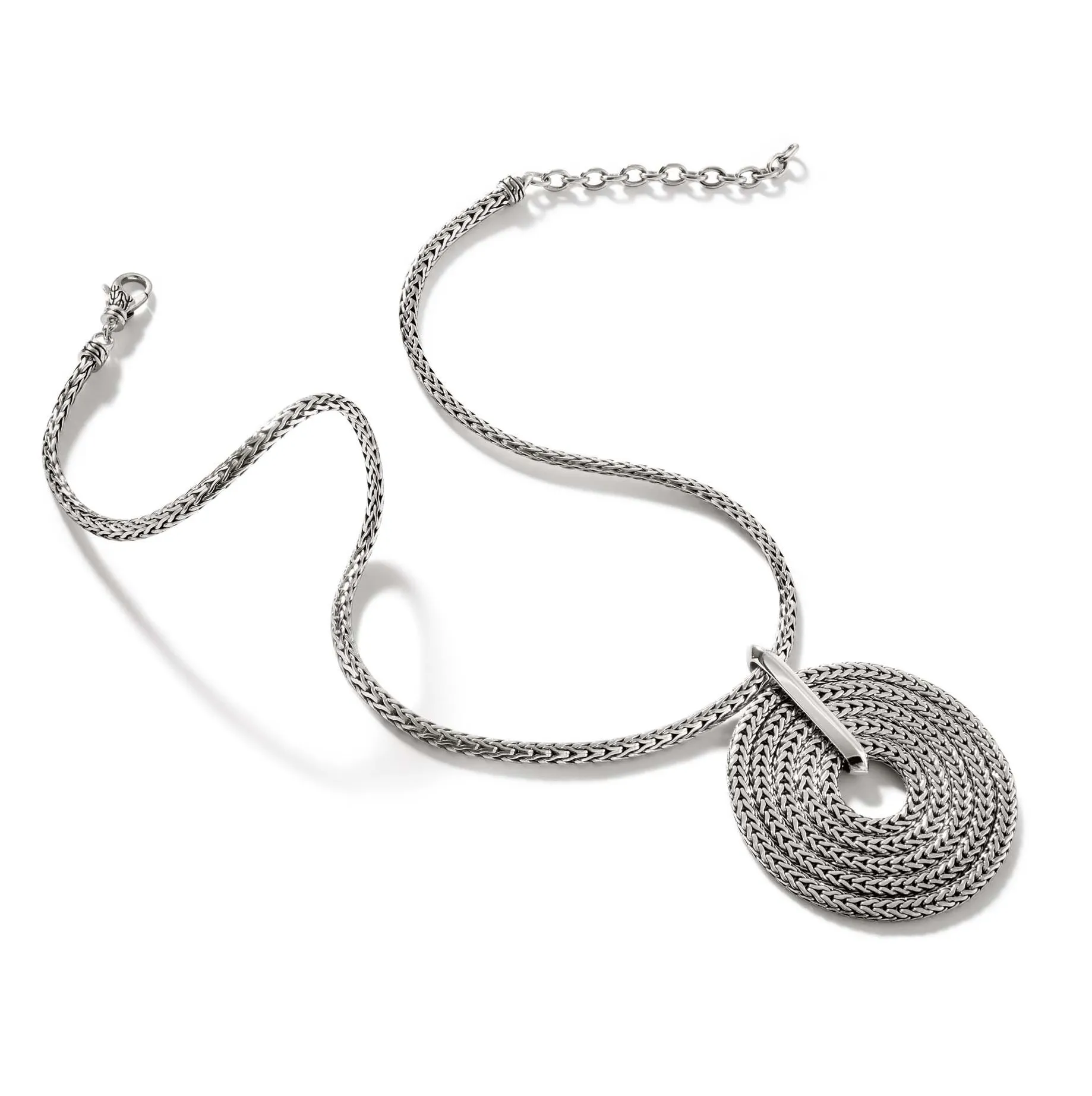 John Hardy Classic Chain Sterling Silver Round Pendant Slim Chain Necklace