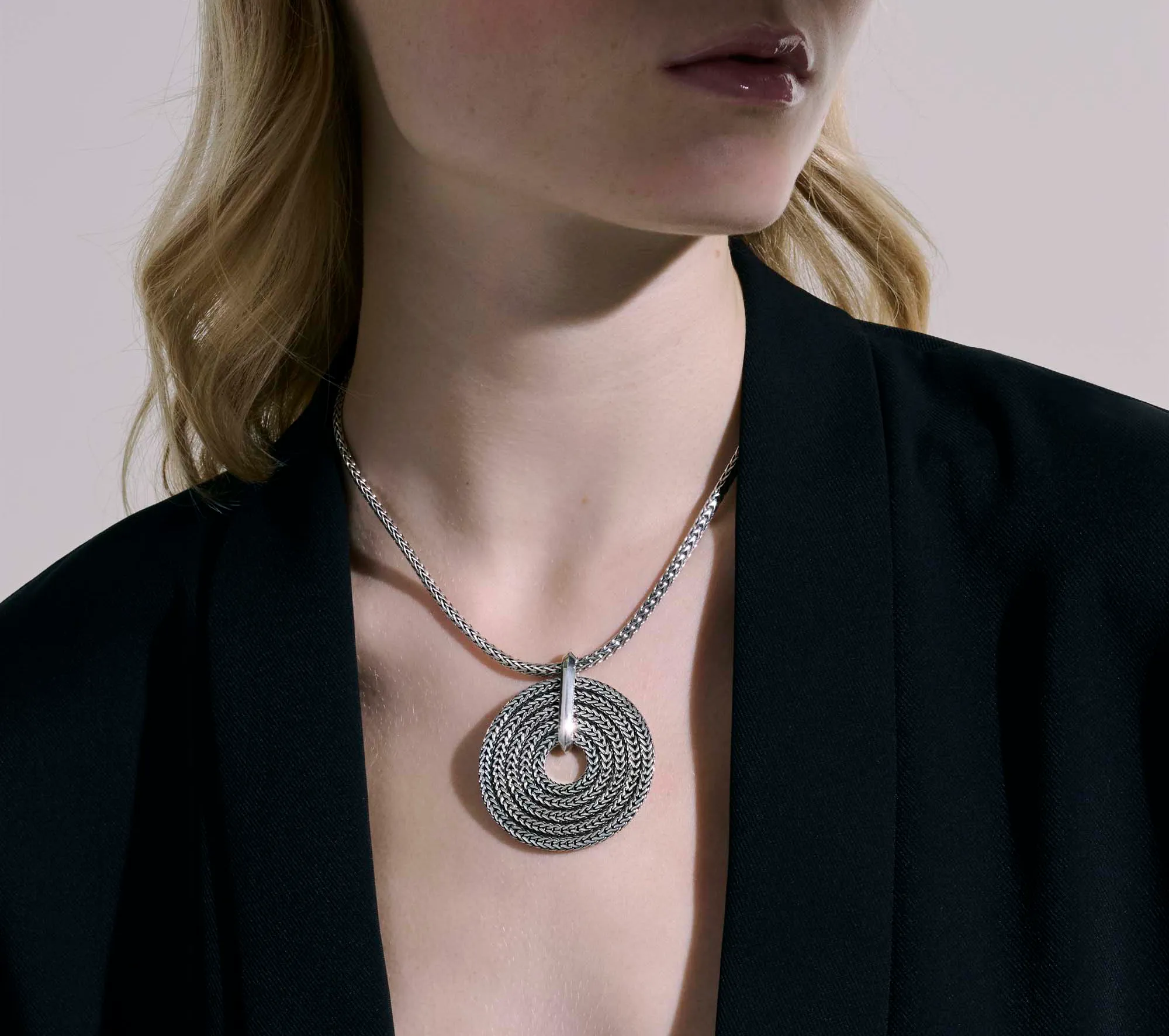 John Hardy Classic Chain Sterling Silver Round Pendant Slim Chain Necklace