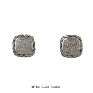 John Hardy Classic Chain Sterling Silver/18K White Gold .53ctw Woven Diamond Earrings