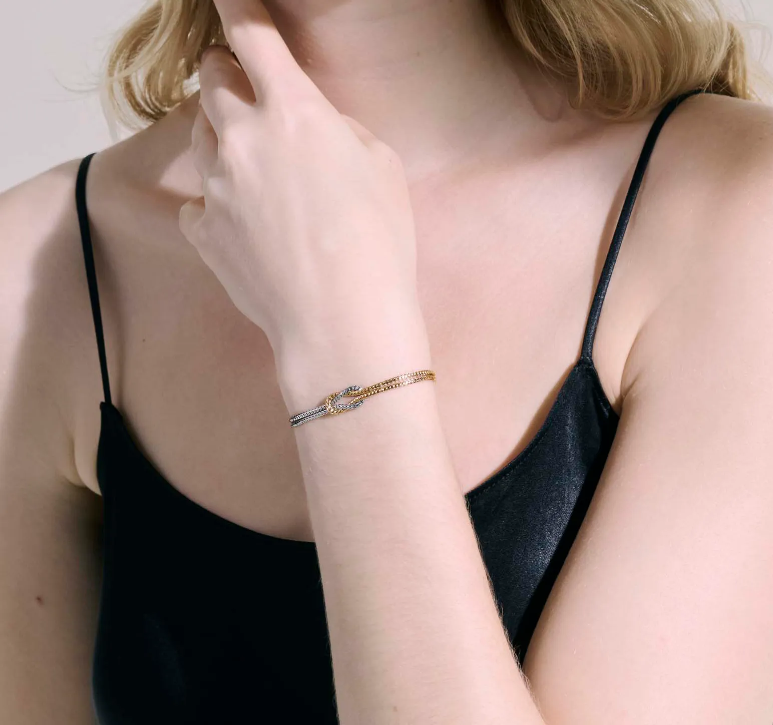 John Hardy Classic Chain Yellow Gold & Sterling Silver Double Row Bracelet, 1.8mm