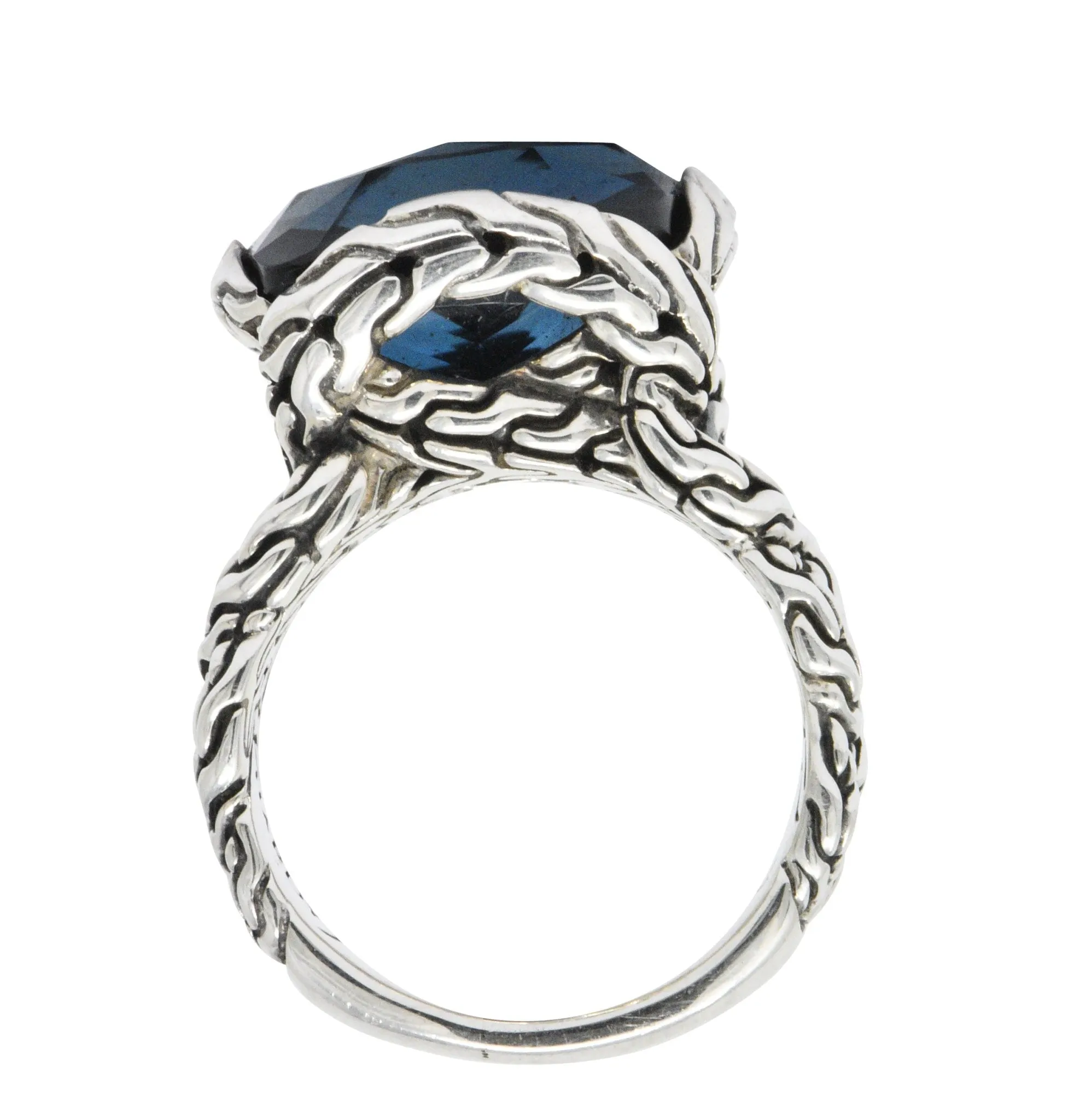 John Hardy Cushion Cut London Blue Topaz Chain Sterling Silver Ring