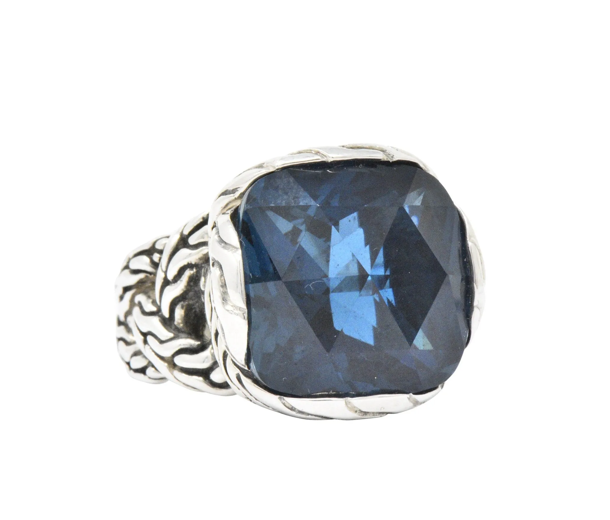 John Hardy Cushion Cut London Blue Topaz Chain Sterling Silver Ring