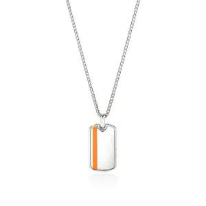 John Hardy Dog Tag Pendant Necklace with Orange Enamel in Sterling Silver