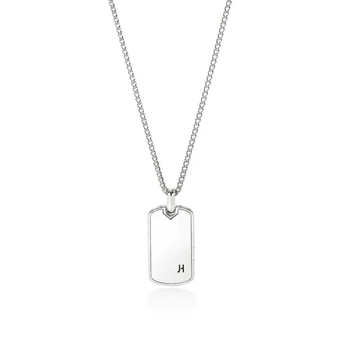 John Hardy Dog Tag Pendant Necklace with Orange Enamel in Sterling Silver
