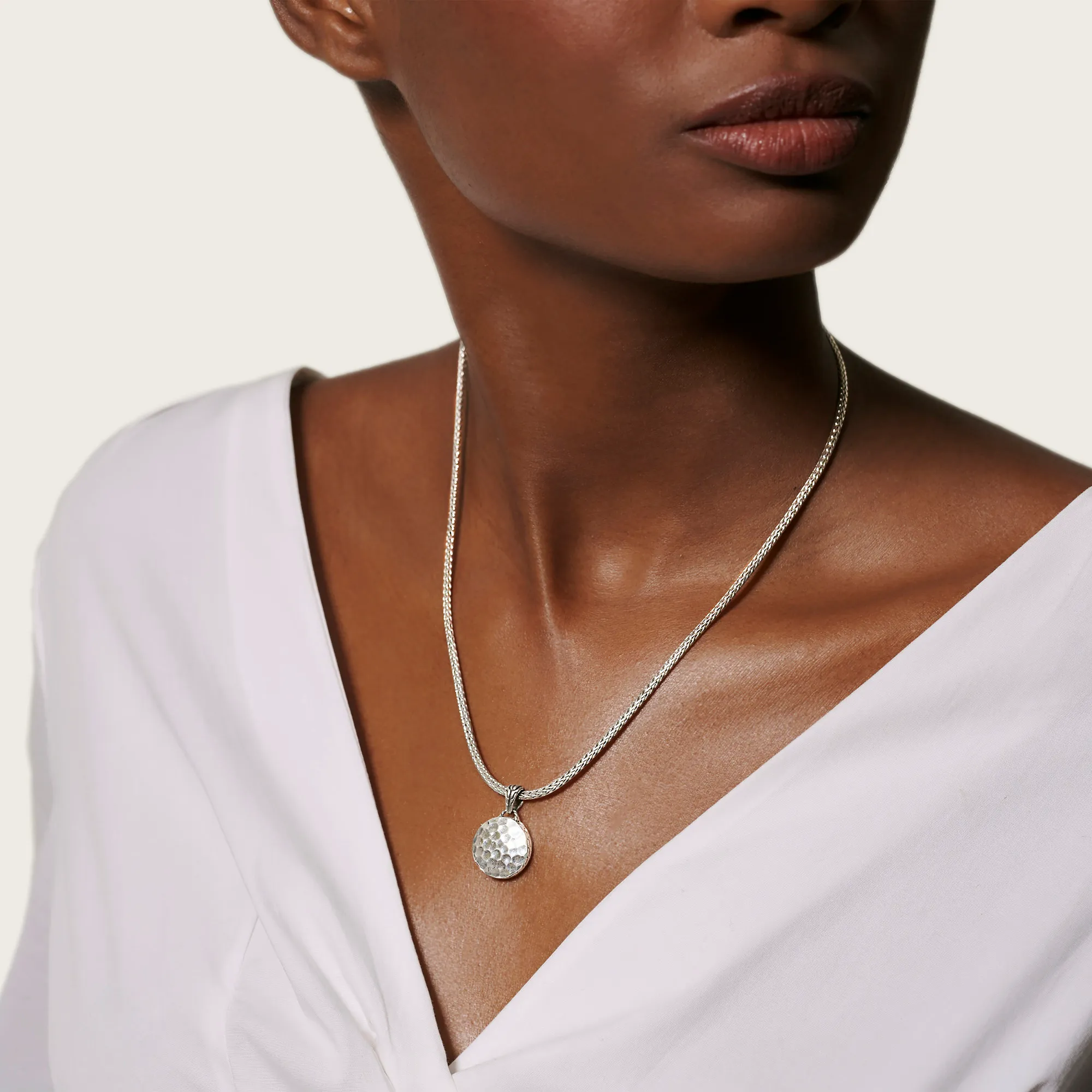 John Hardy Dot 18K Yellow Gold and Silver Small Round Pendant with Palu Hand Hammering