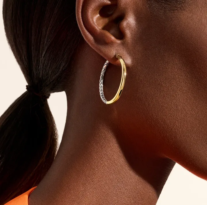John Hardy Essentials Mixed Metals Hoop Earrings, 30mm