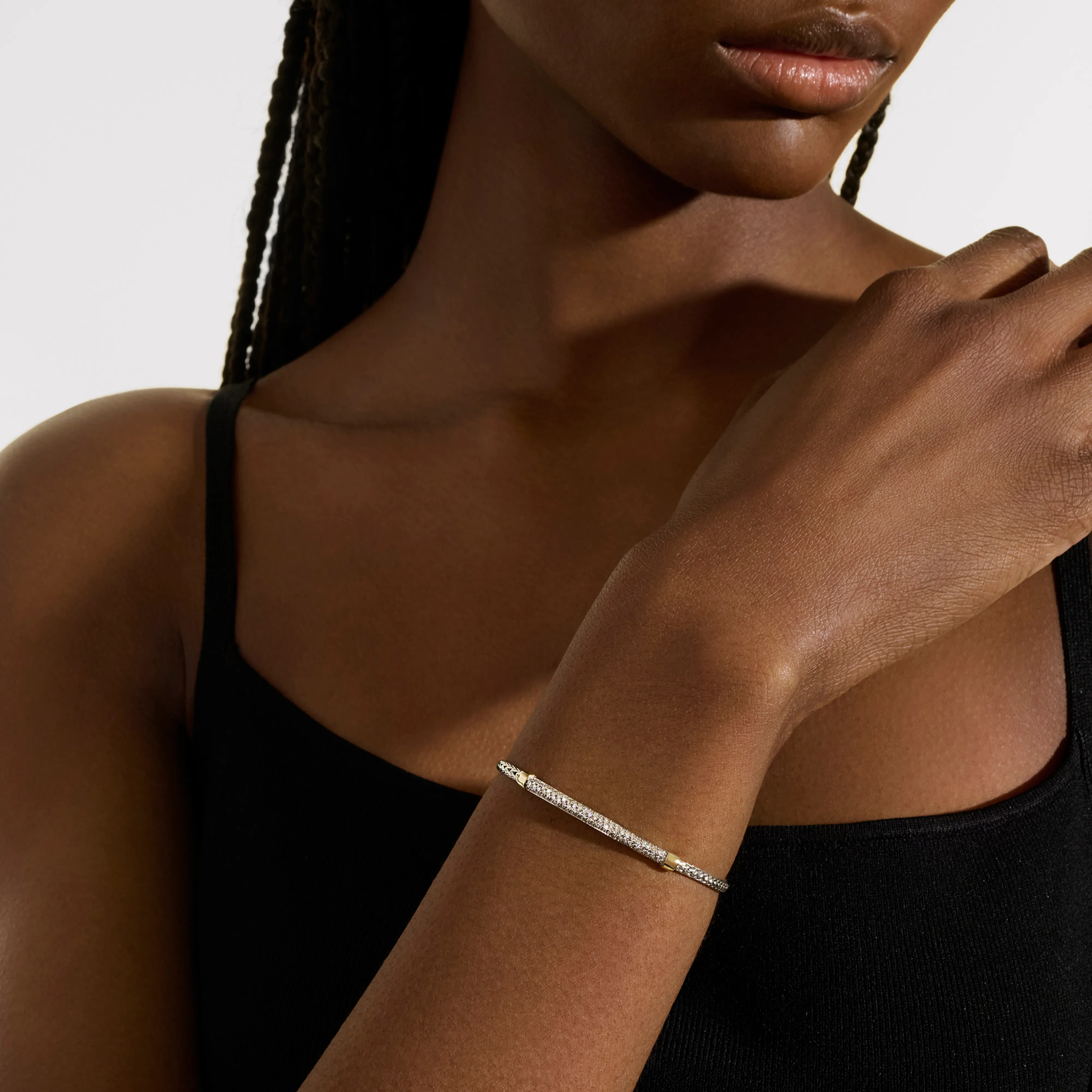 John Hardy Essentials Mixed Metals Pavé Diamond Bar Bracelet