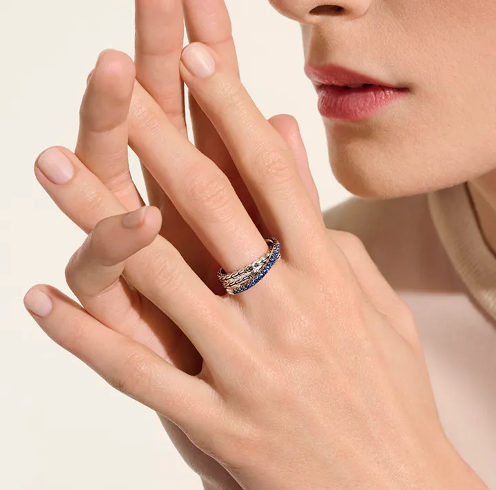 John Hardy Essentials Sterling Silver Blue Sapphire Crossover Ring