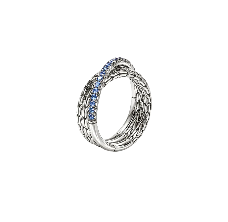 John Hardy Essentials Sterling Silver Blue Sapphire Crossover Ring