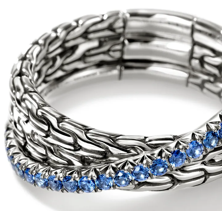 John Hardy Essentials Sterling Silver Blue Sapphire Crossover Ring