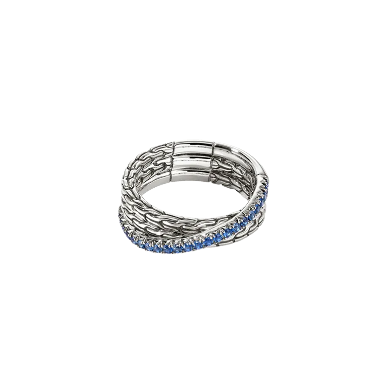 John Hardy Essentials Sterling Silver Blue Sapphire Crossover Ring
